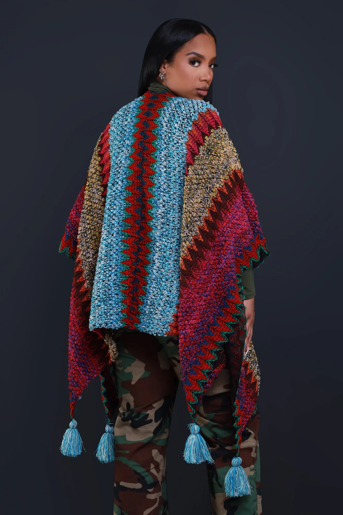 Here's The Thing Crochet Poncho - Light Blue Multicolor