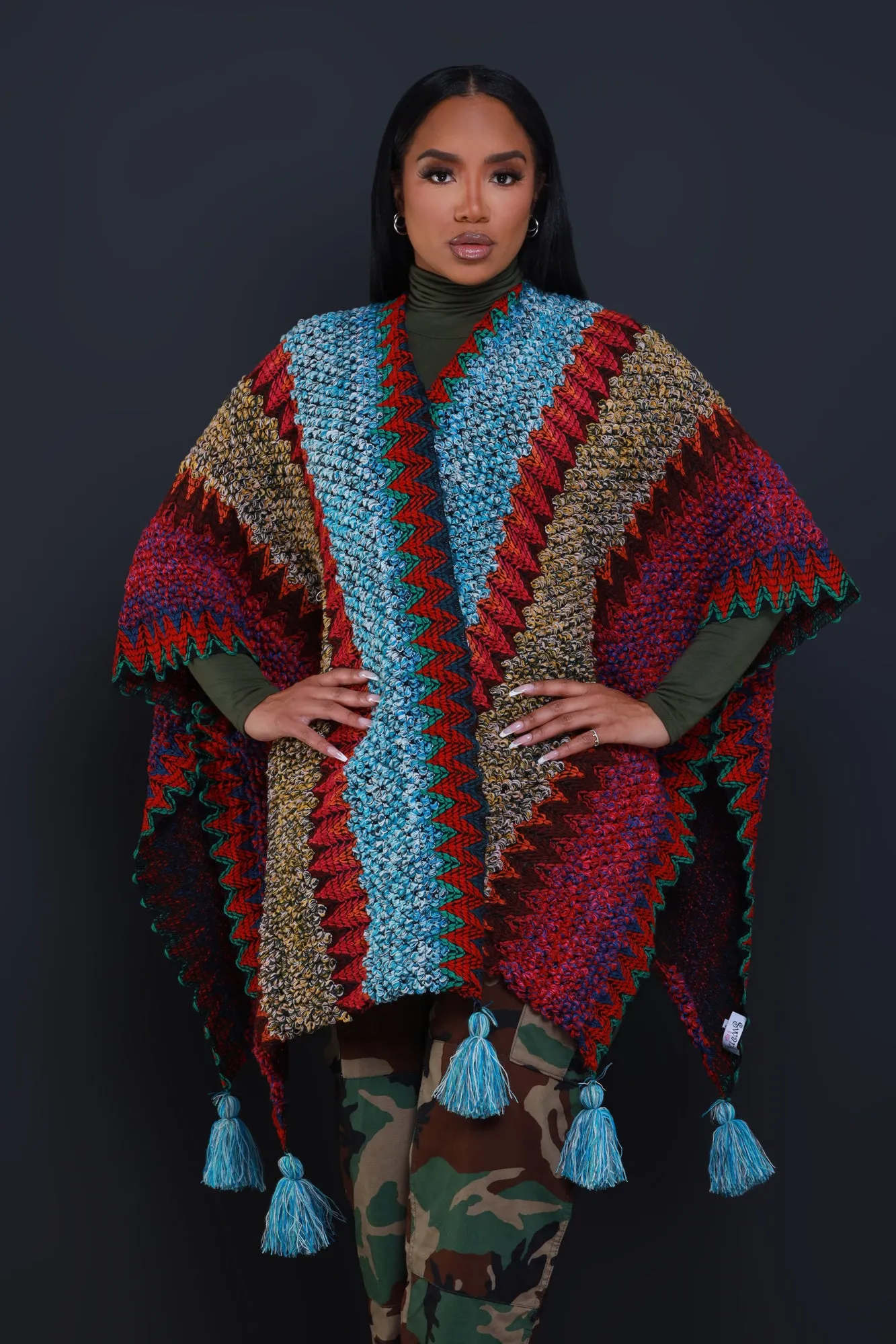 Here's The Thing Crochet Poncho - Light Blue Multicolor