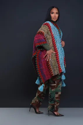 Here's The Thing Crochet Poncho - Light Blue Multicolor