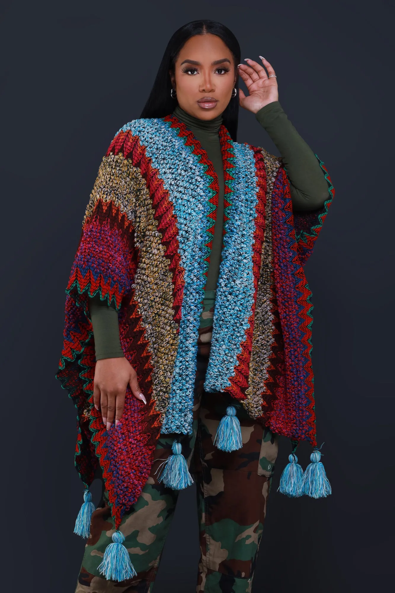 Here's The Thing Crochet Poncho - Light Blue Multicolor