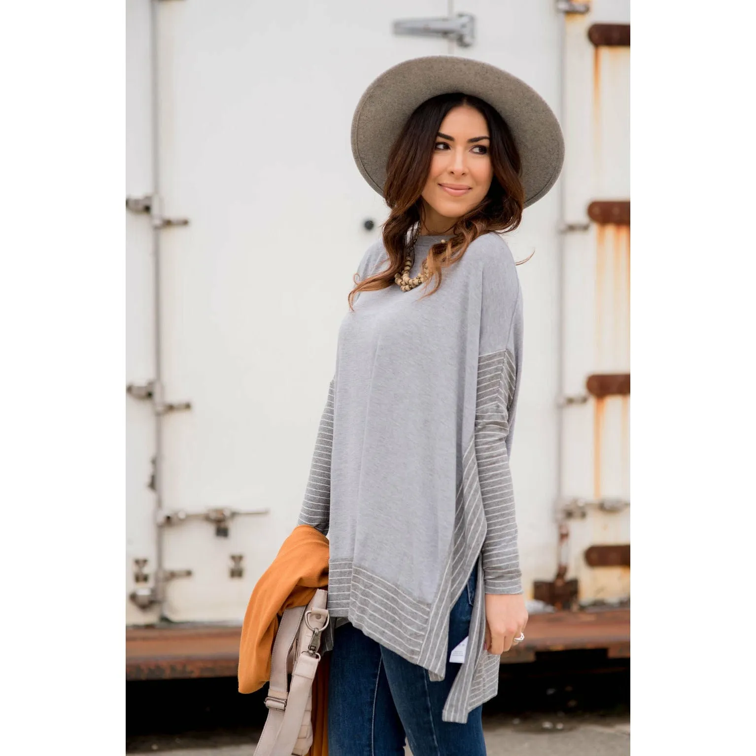 Hint of Stripes Faux Poncho