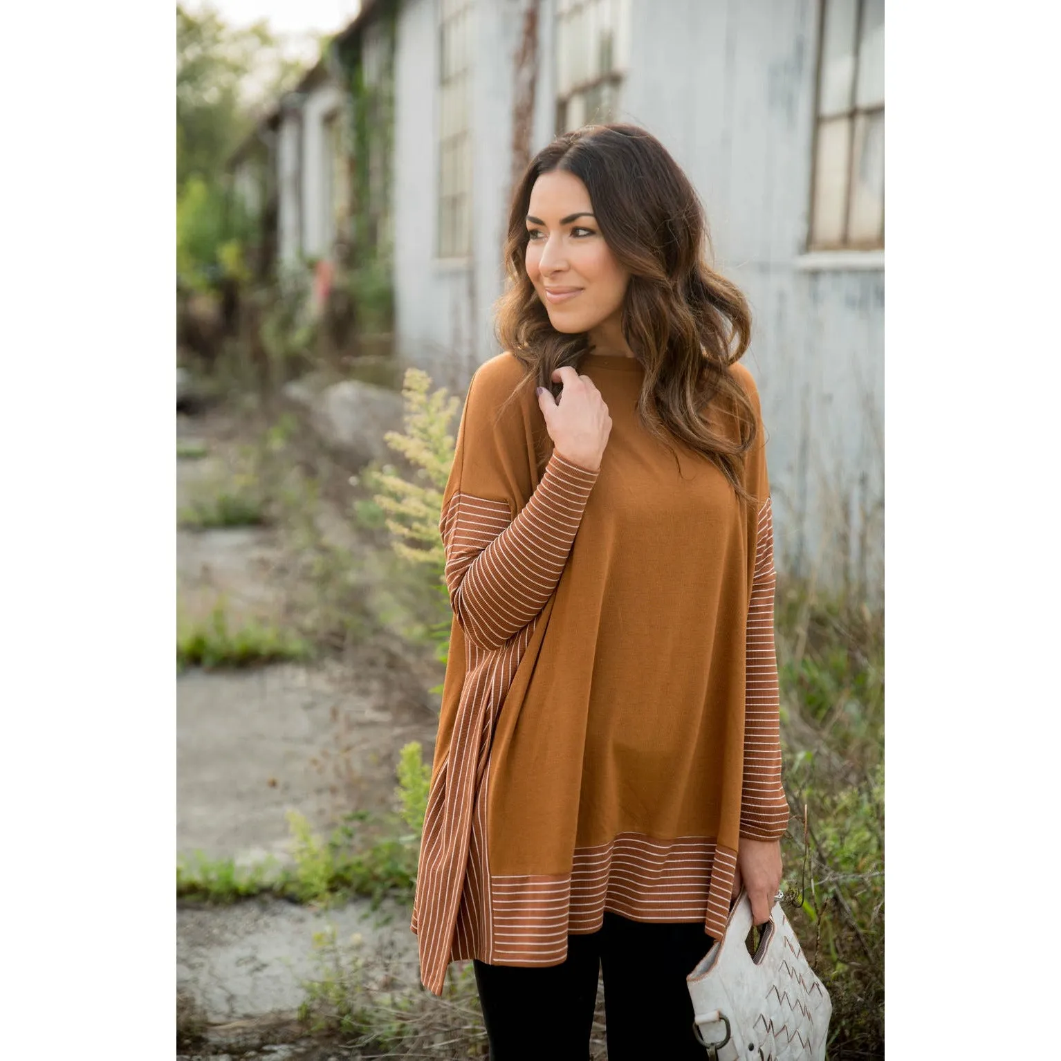 Hint of Stripes Faux Poncho