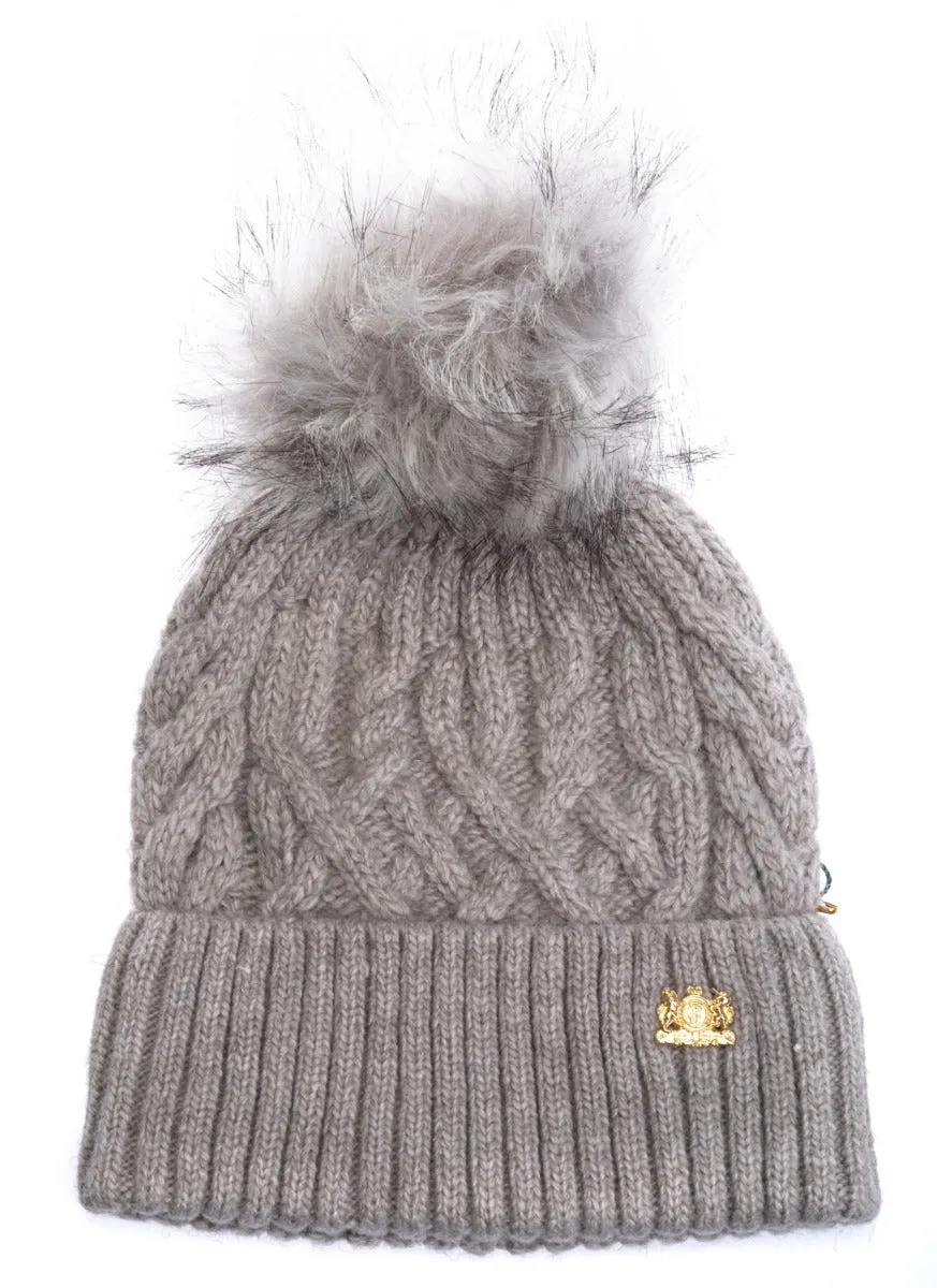 Holland Cooper Windsor Ladies Bobble Hat in Soft Grey