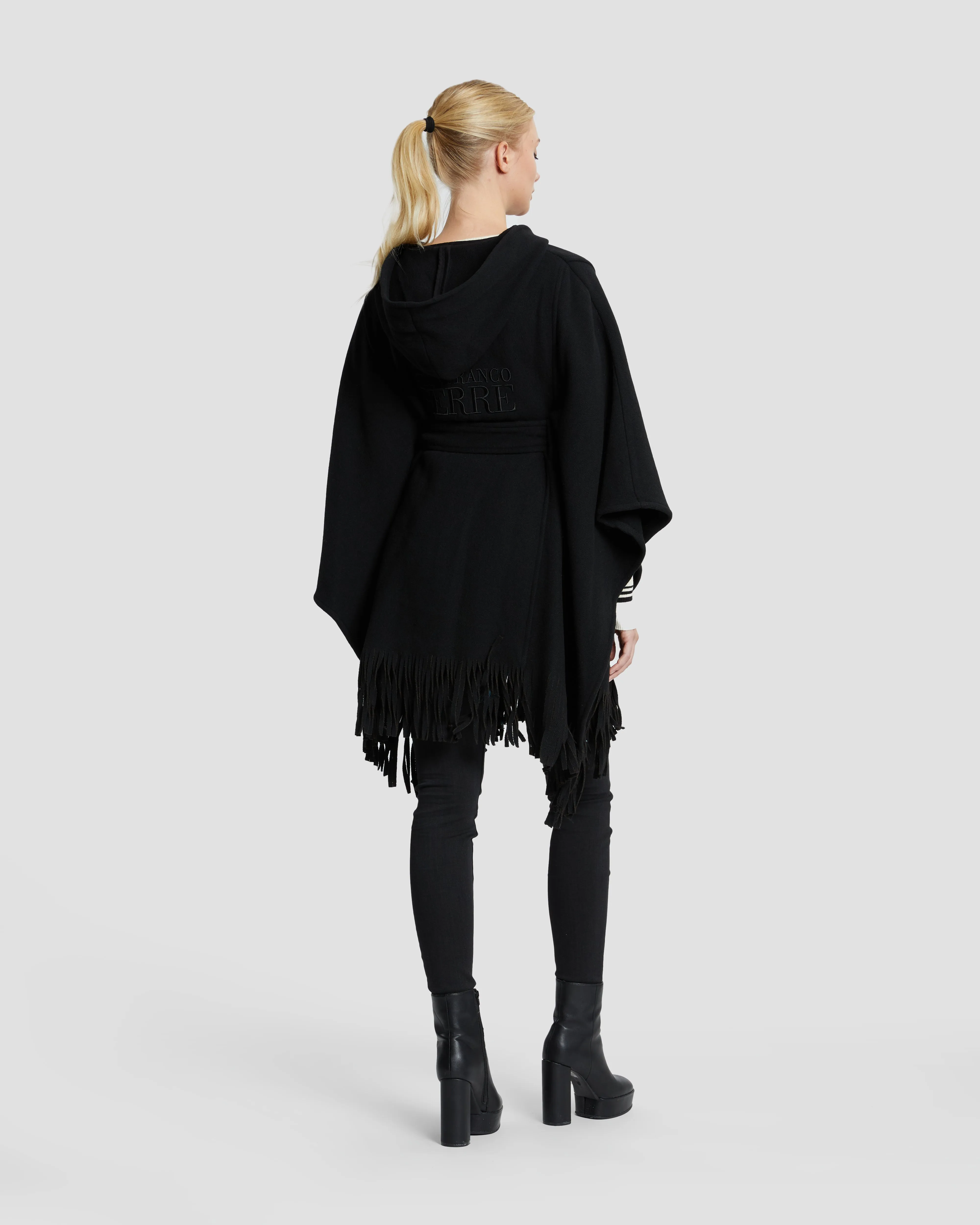 Hooded Fringed Hem Poncho