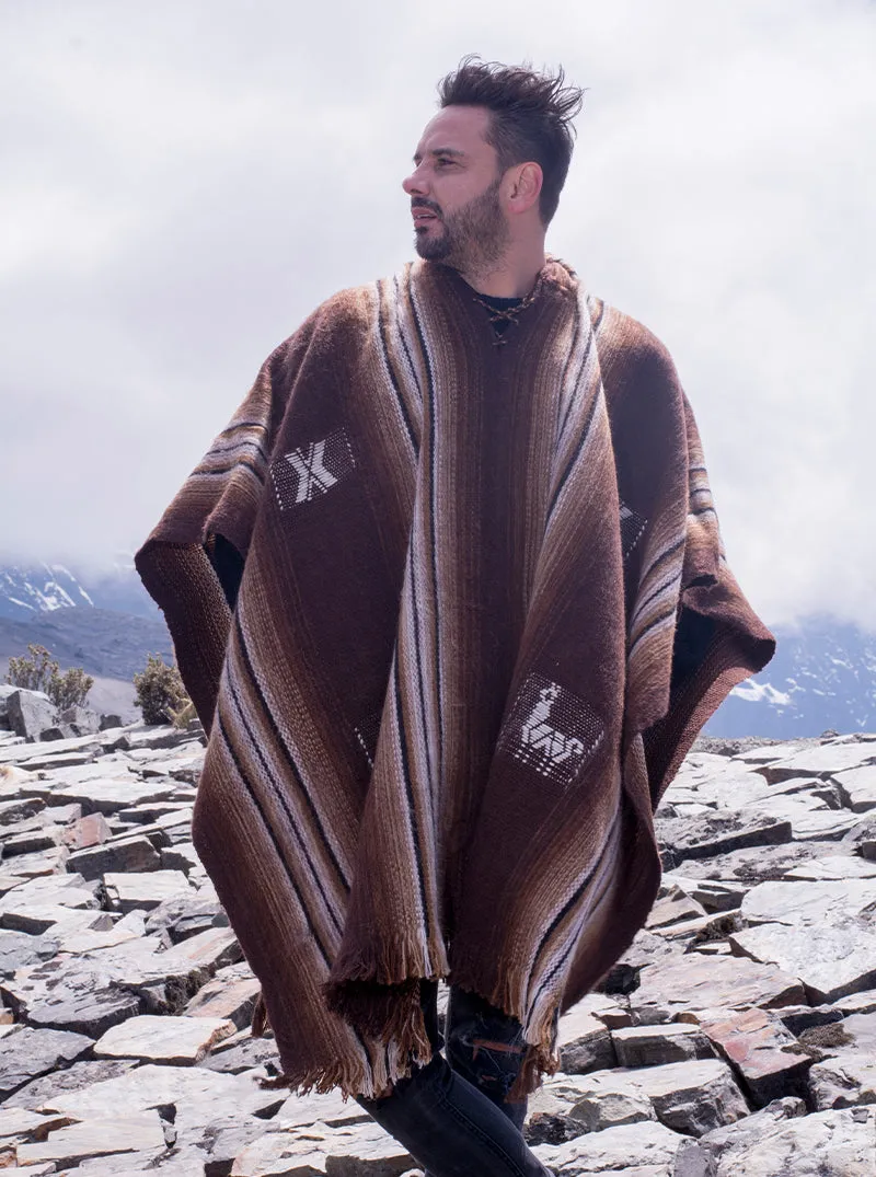 Hooded Poncho with Stripes for Men