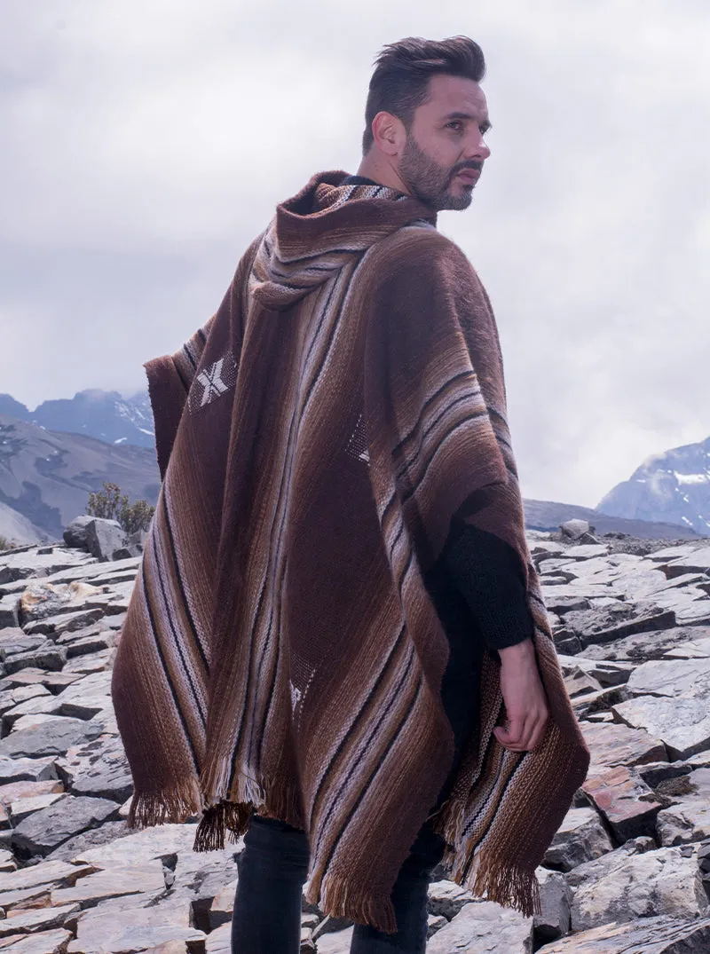 Hooded Poncho with Stripes for Men