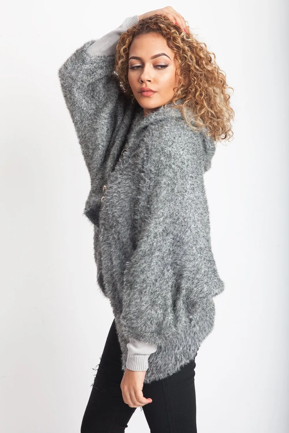 Hooded Soft Touch Knitted Cardigan with Sleeves