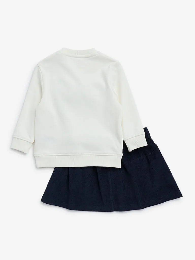 HOP Baby Navy Ribbon-Design Sweatshirt and Skirt Set