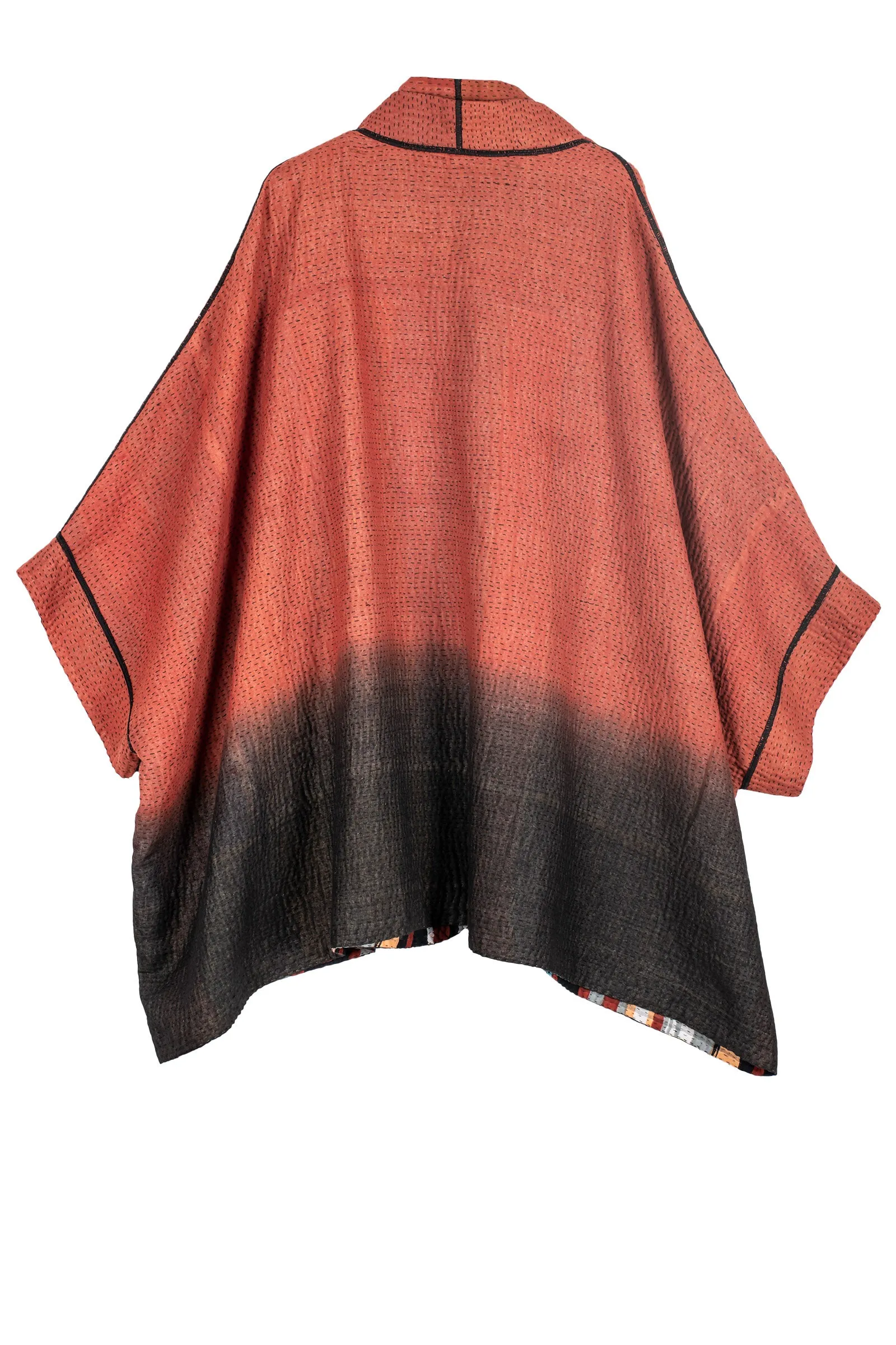 IKAT STRIPE KANTHA DOUBLE COLLAR PONCHO