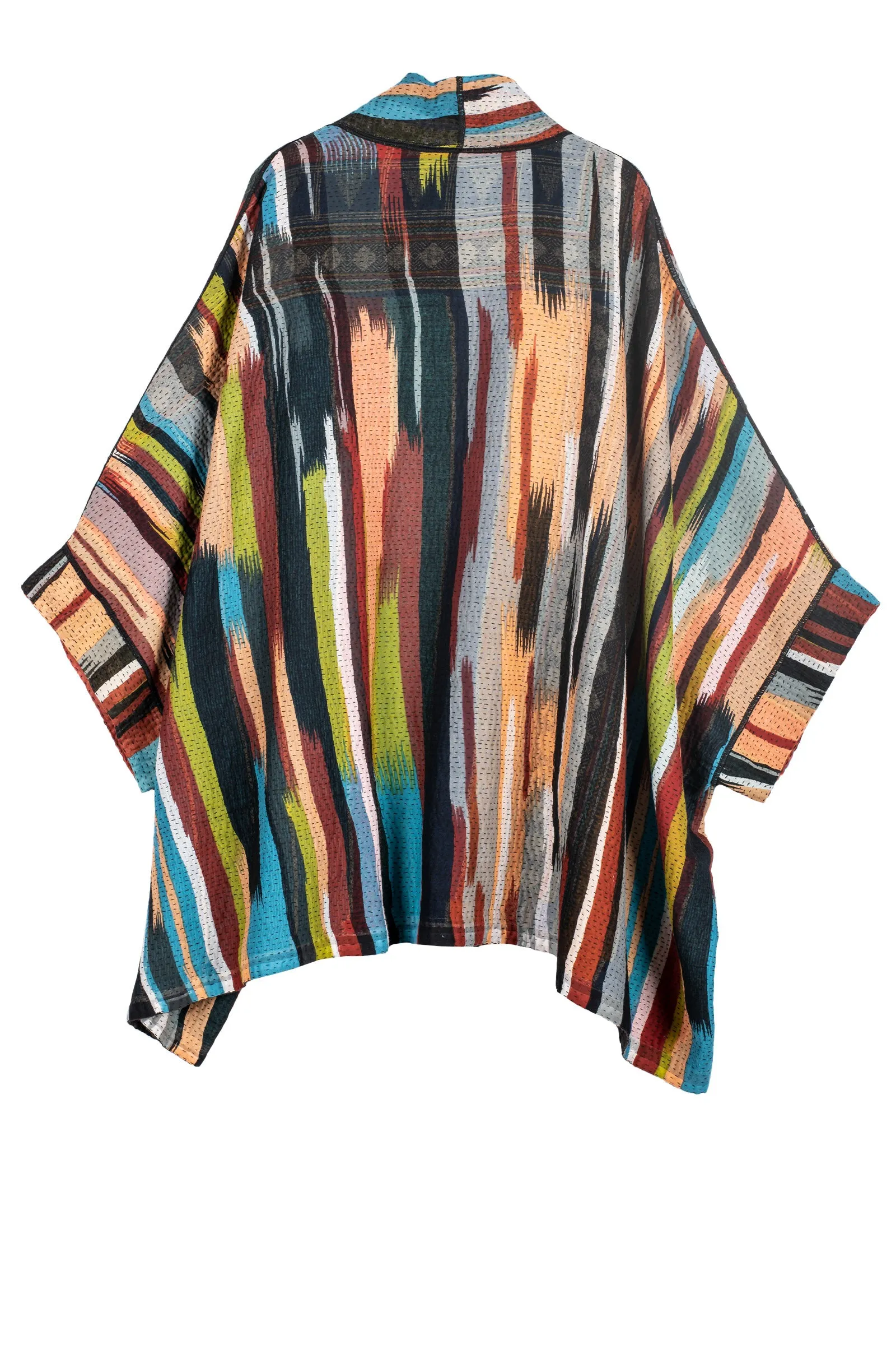 IKAT STRIPE KANTHA DOUBLE COLLAR PONCHO