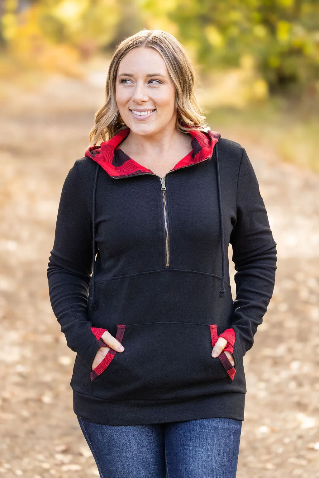 IN STOCK Avery Accent HalfZip Hoodie - Buffalo Plaid