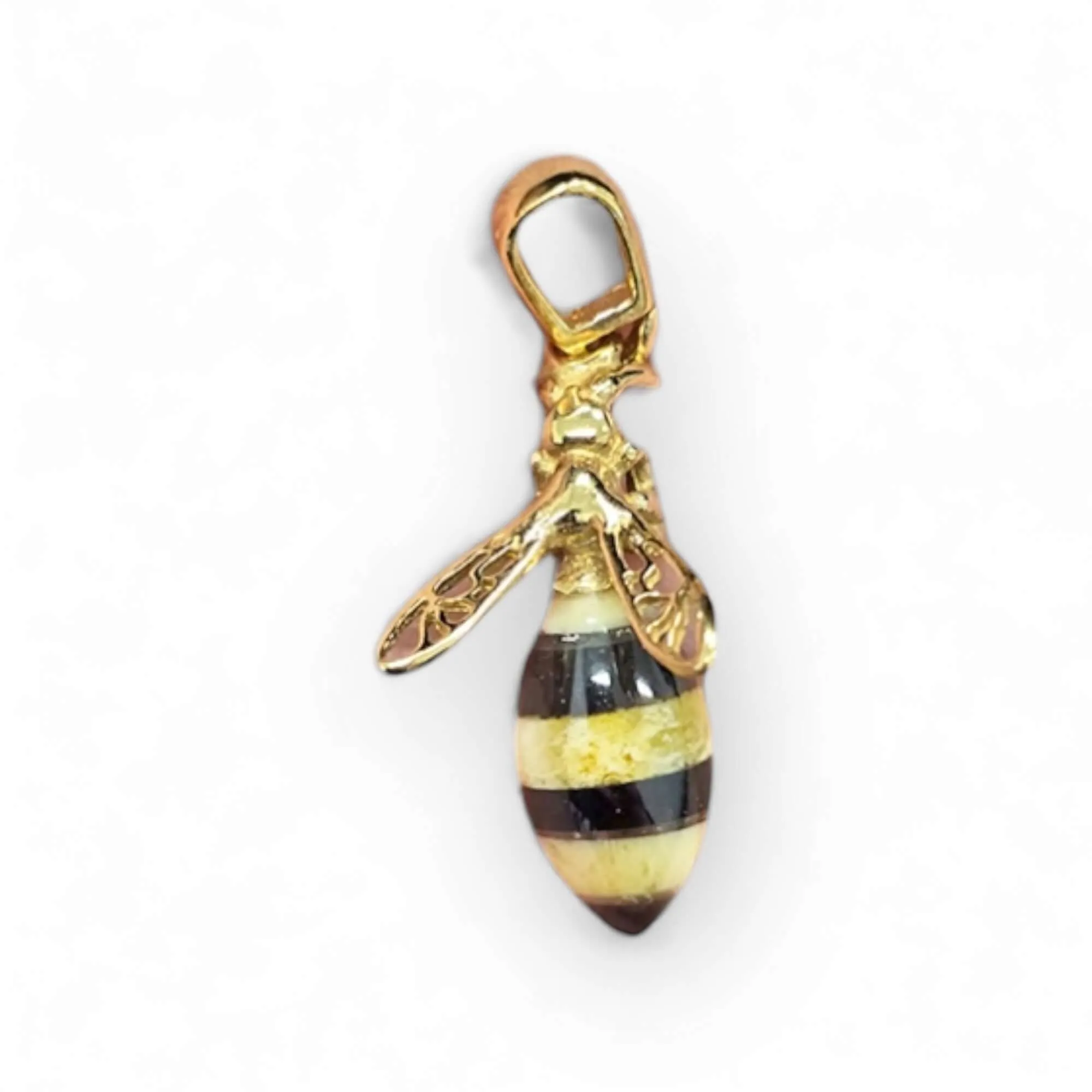 Inlaid Amber Bee Gold Vermeil Sterling Silver Pendant