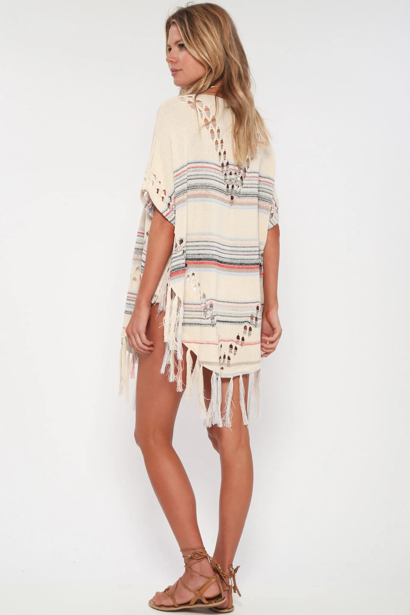 Island Life Fringe Poncho in Roman Holiday