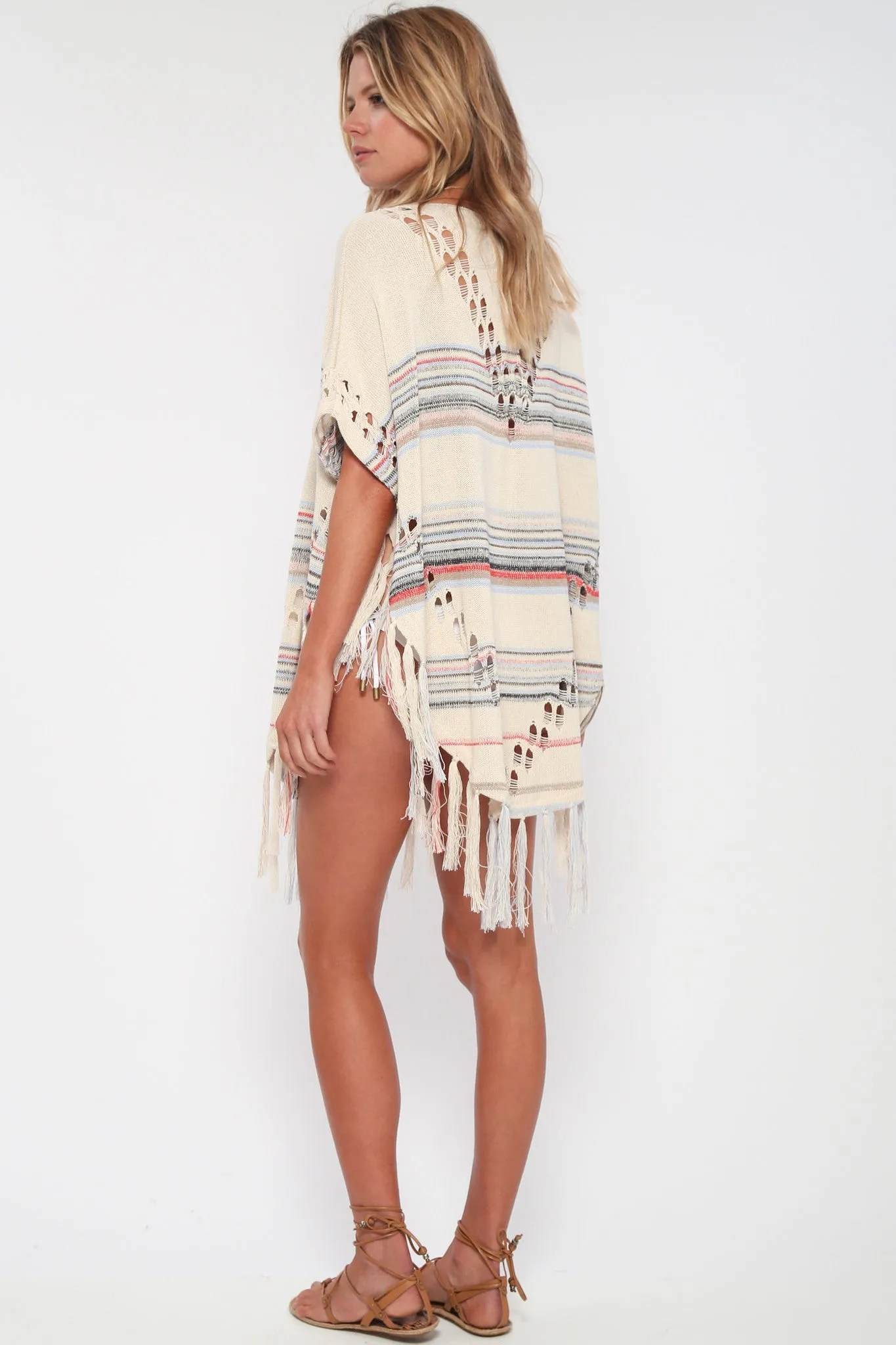 Island Life Fringe Poncho in Roman Holiday