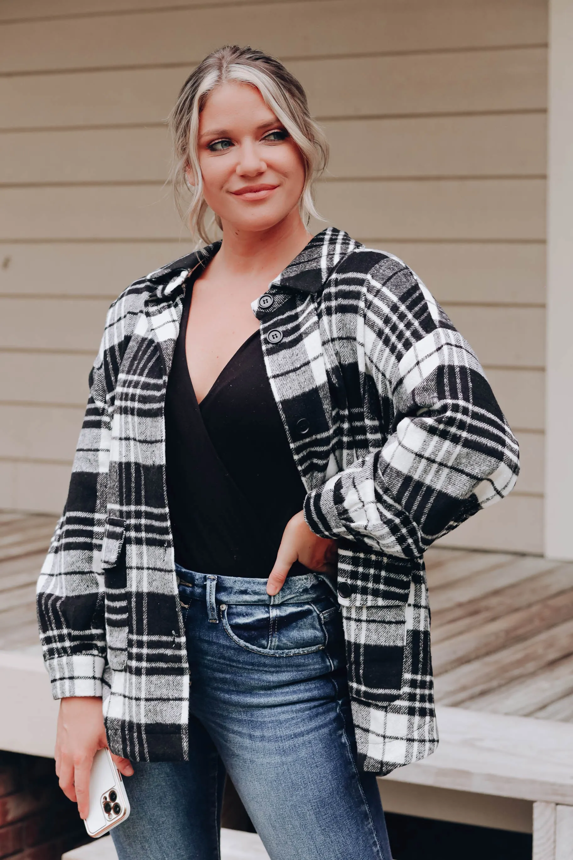 Jacob Oversized Plaid Jacket - Black