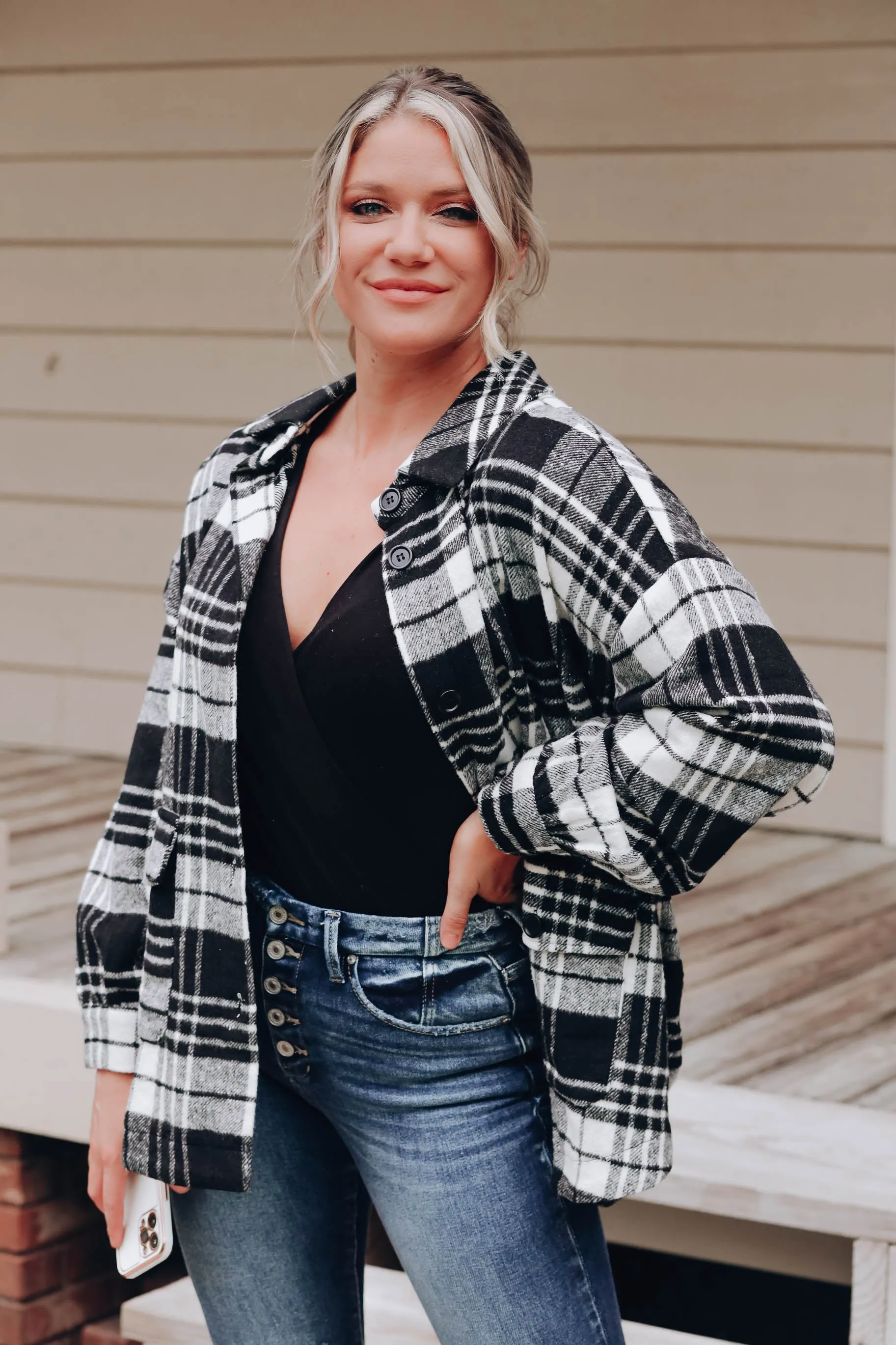 Jacob Oversized Plaid Jacket - Black