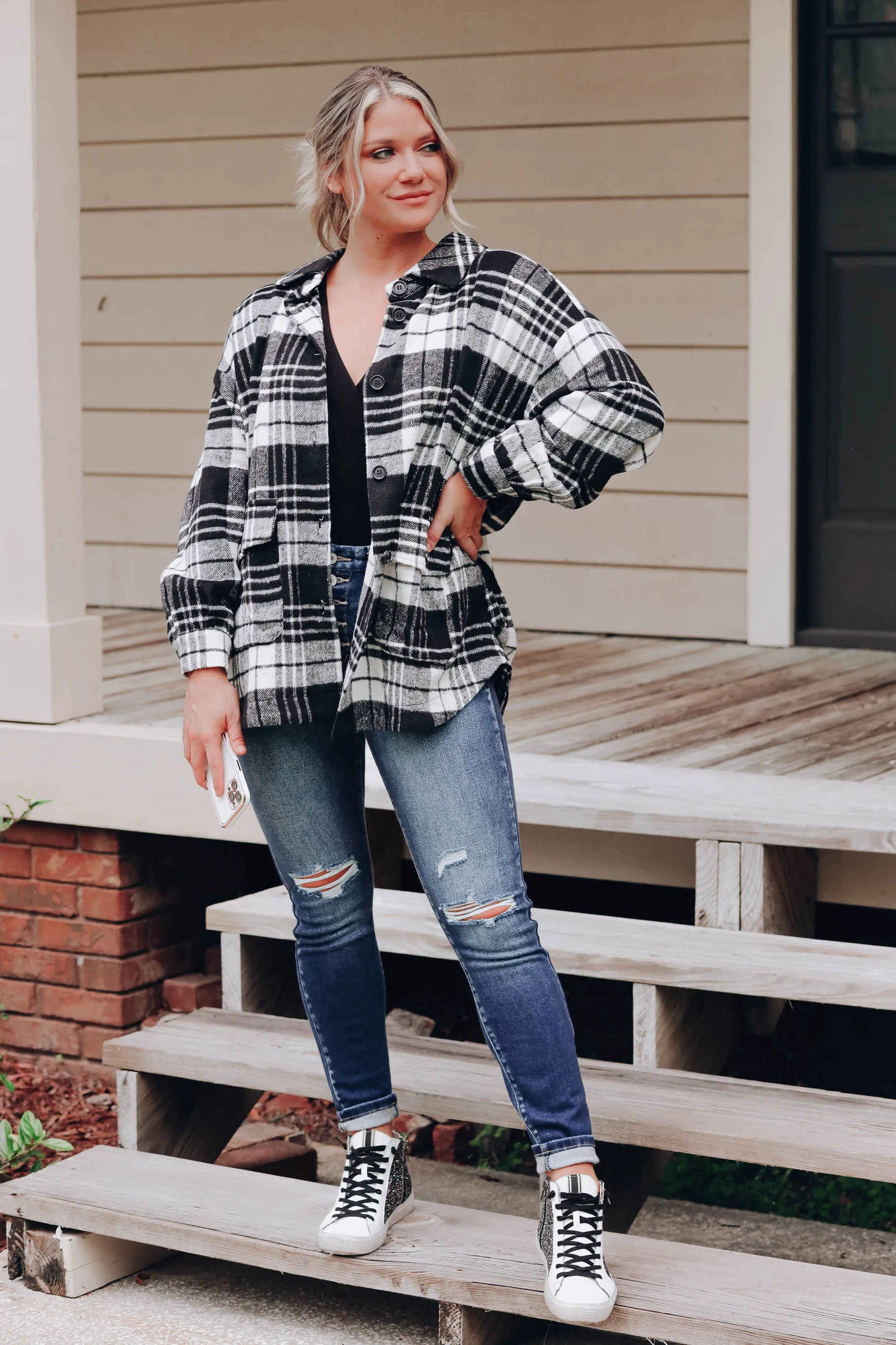 Jacob Oversized Plaid Jacket - Black