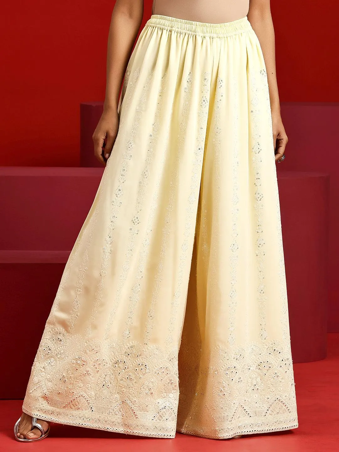 Jashvi Art Yellow Embroidered Georgette Straight Suit With Dupatta