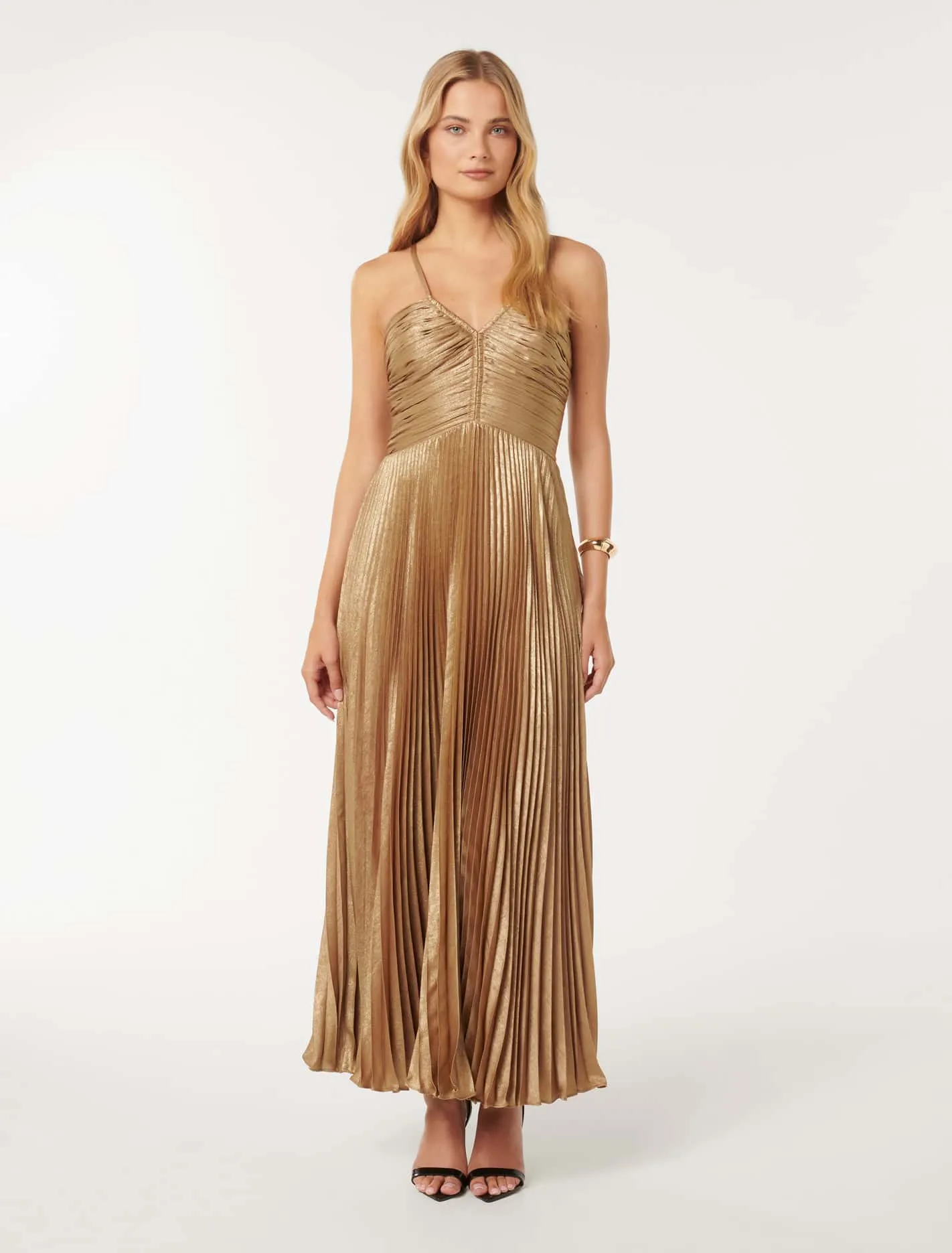 Jayden Metallic Pleated Maxi Dress