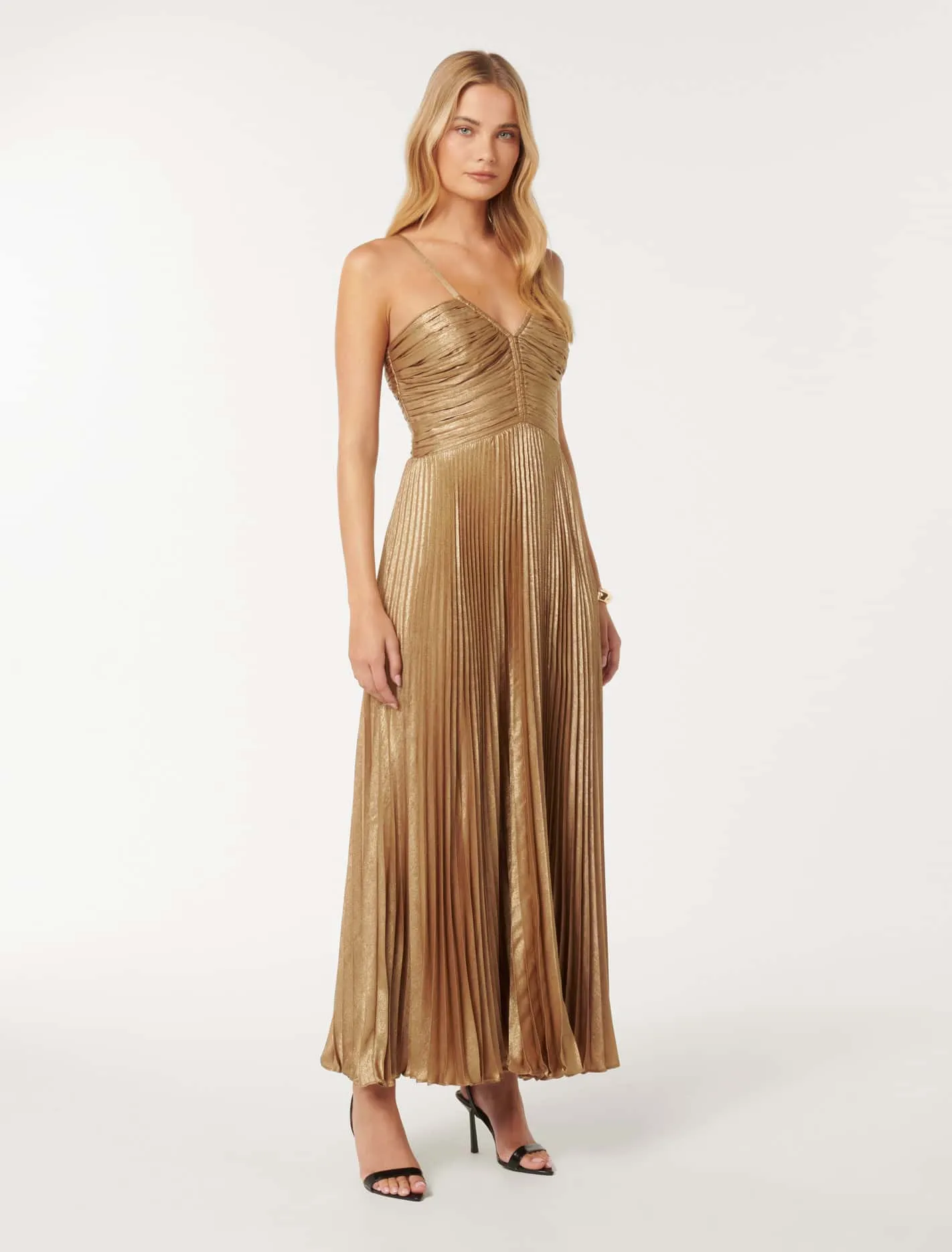 Jayden Metallic Pleated Maxi Dress