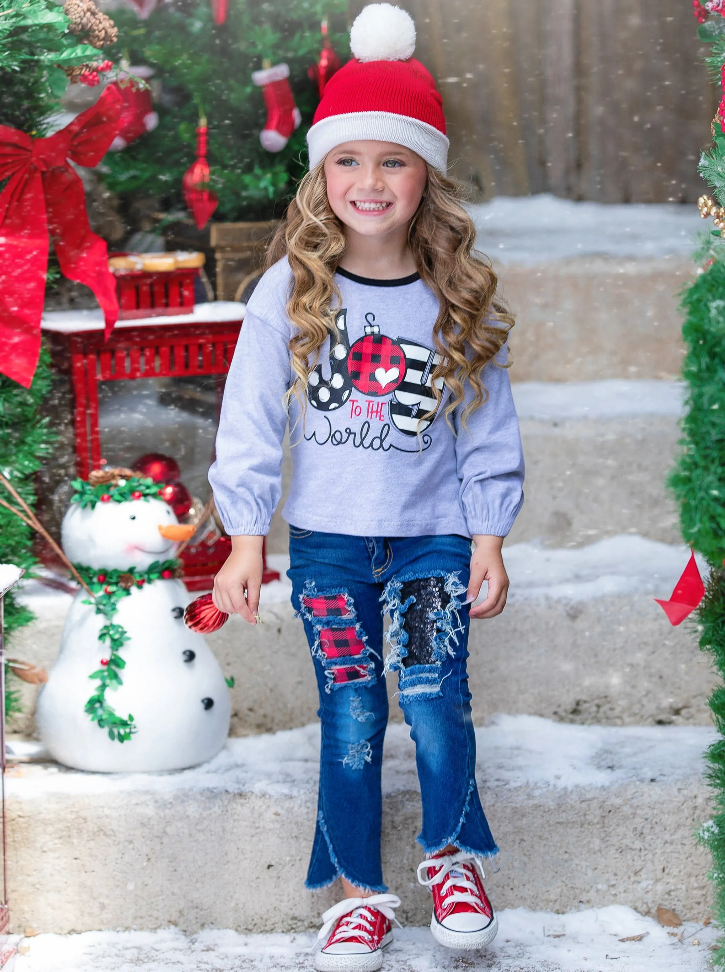 Joy To The World Patched Jean Set