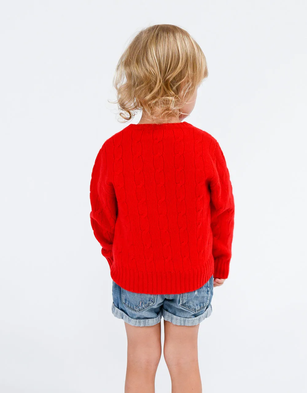 Kids Cable Pullover in Red