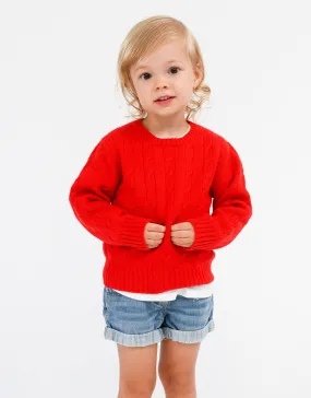 Kids Cable Pullover in Red