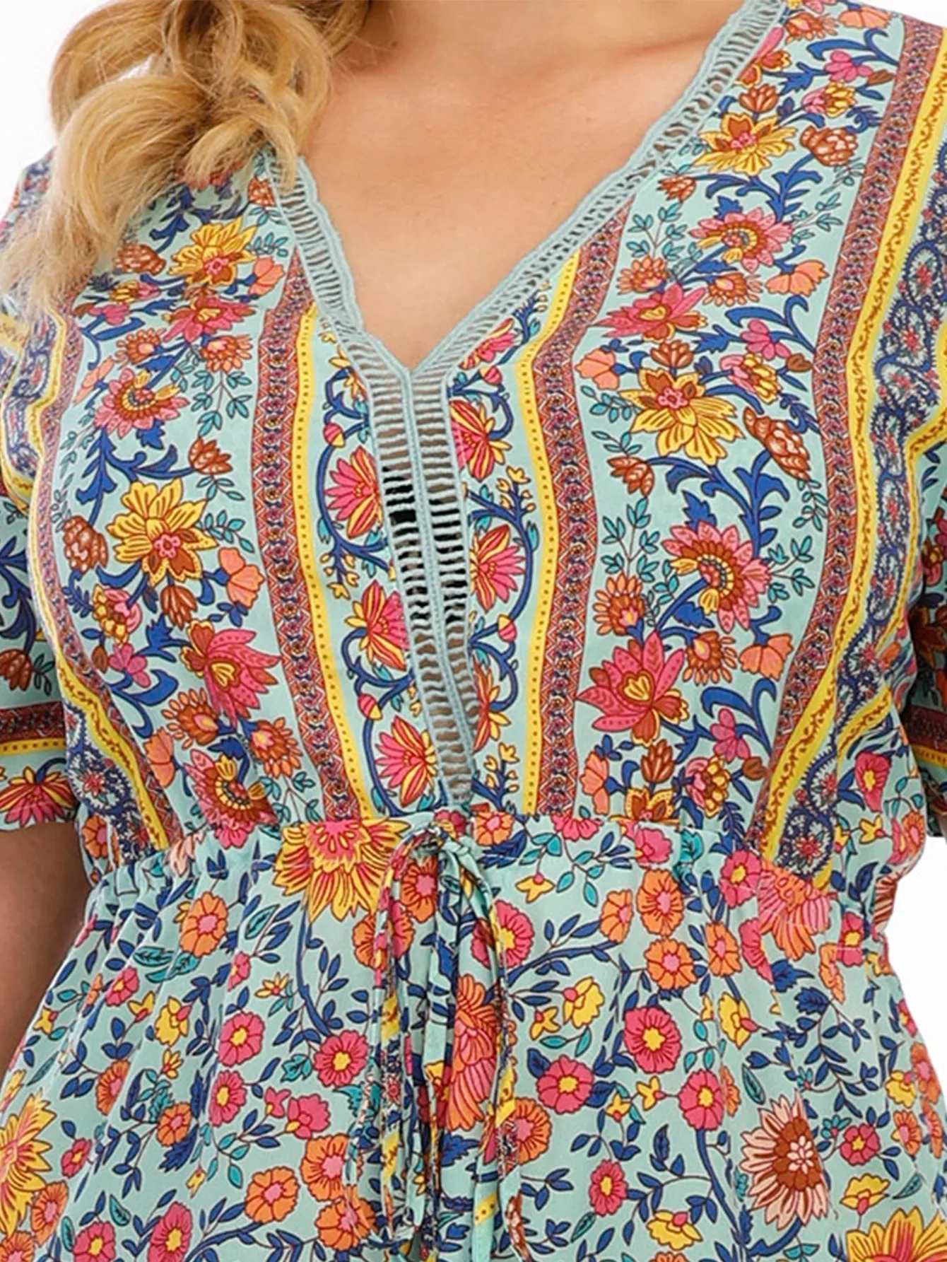 KittenAlarm - Plus Size Boho Print High Waist Dress