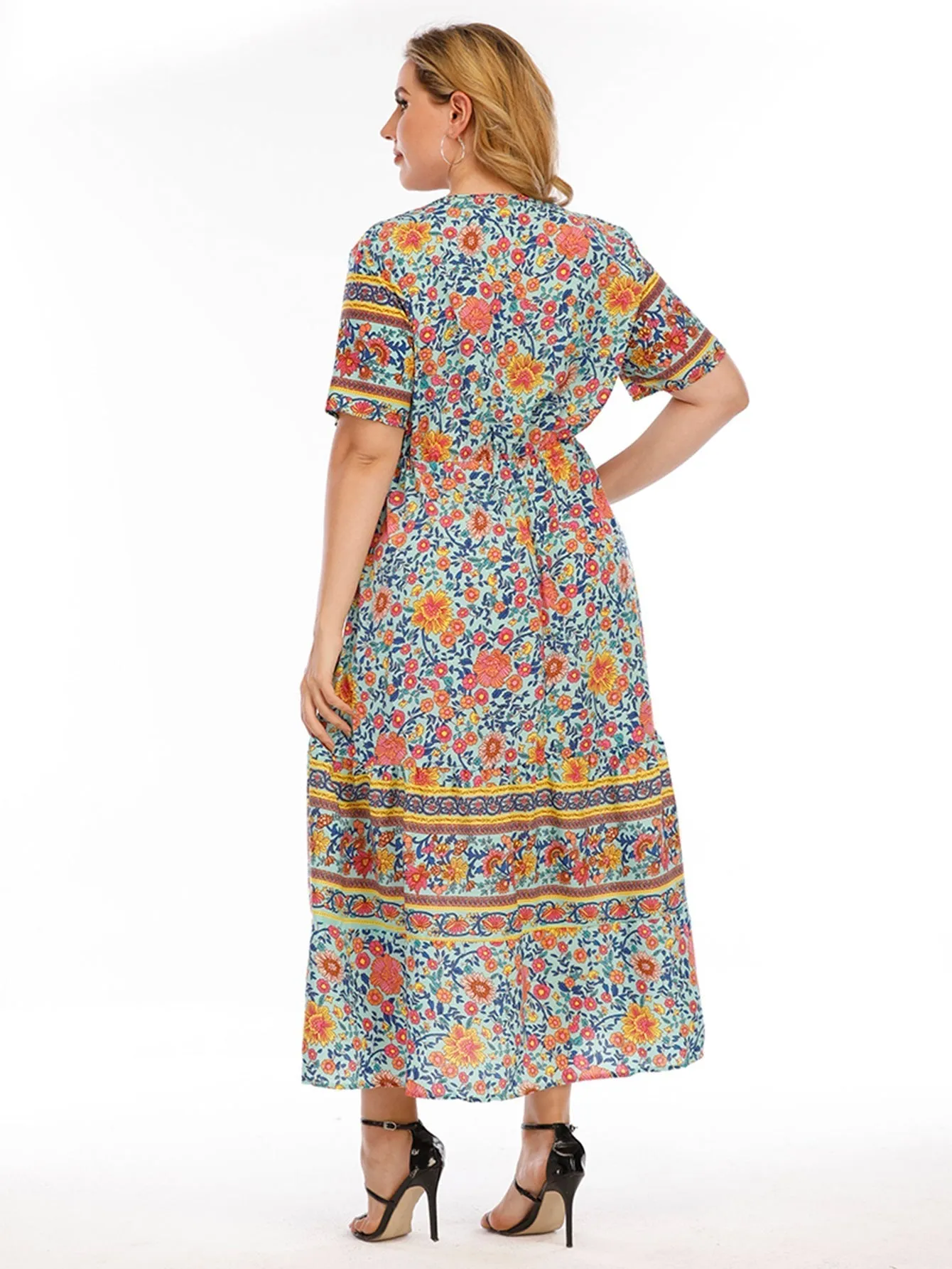 KittenAlarm - Plus Size Boho Print High Waist Dress