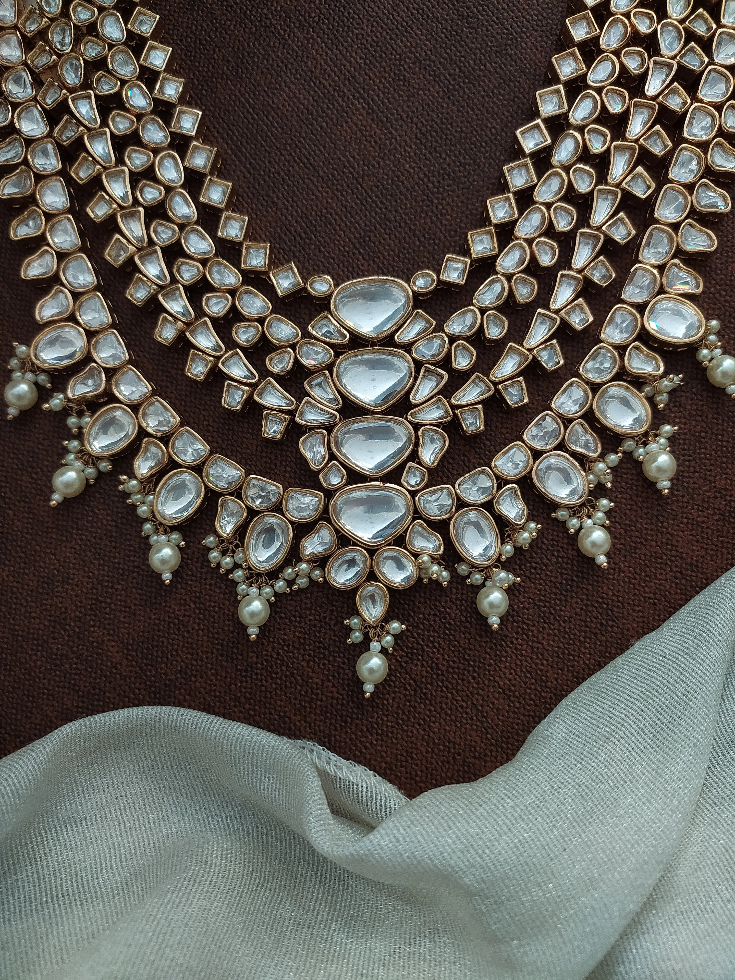 Kundan Layered Long Haram Set with Pearl Drops