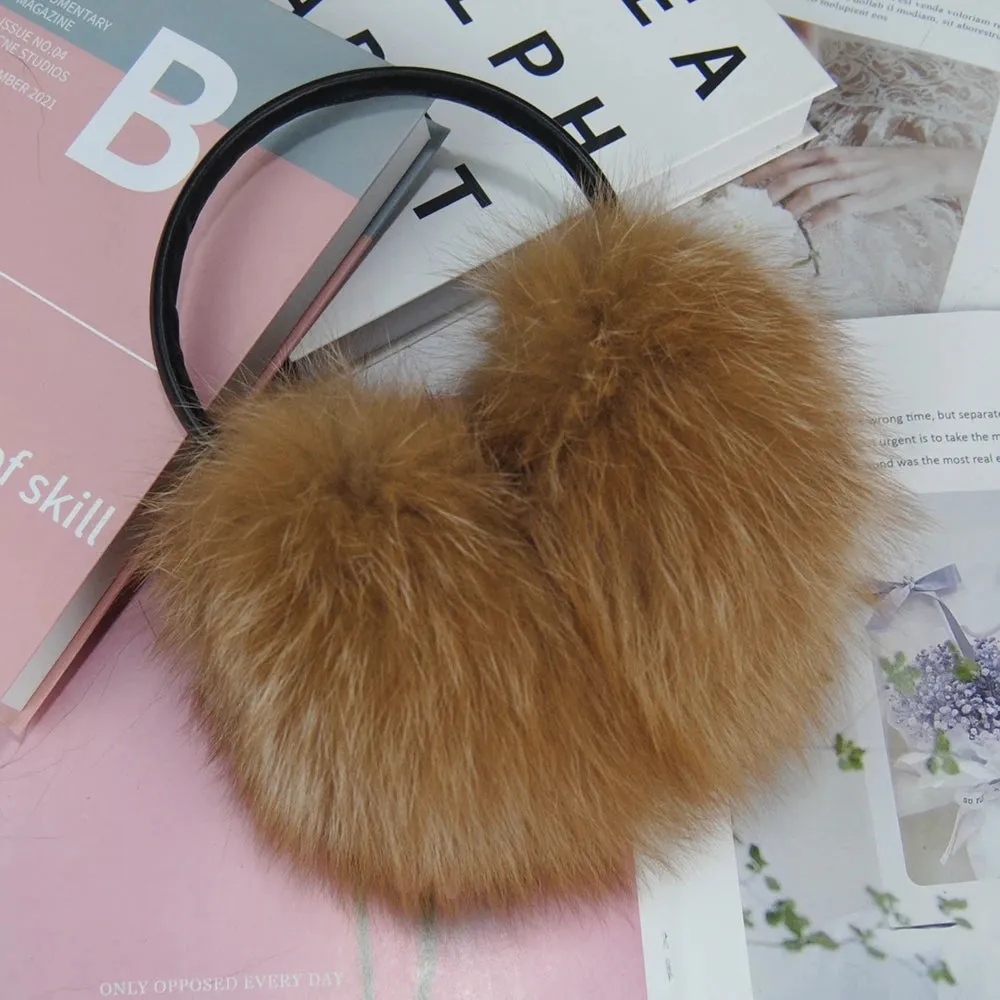 Ladies Fox Fur Earmuffs - 100% Real Fox Fur, Fashionable Solid Design, Elastic Fit for All Women