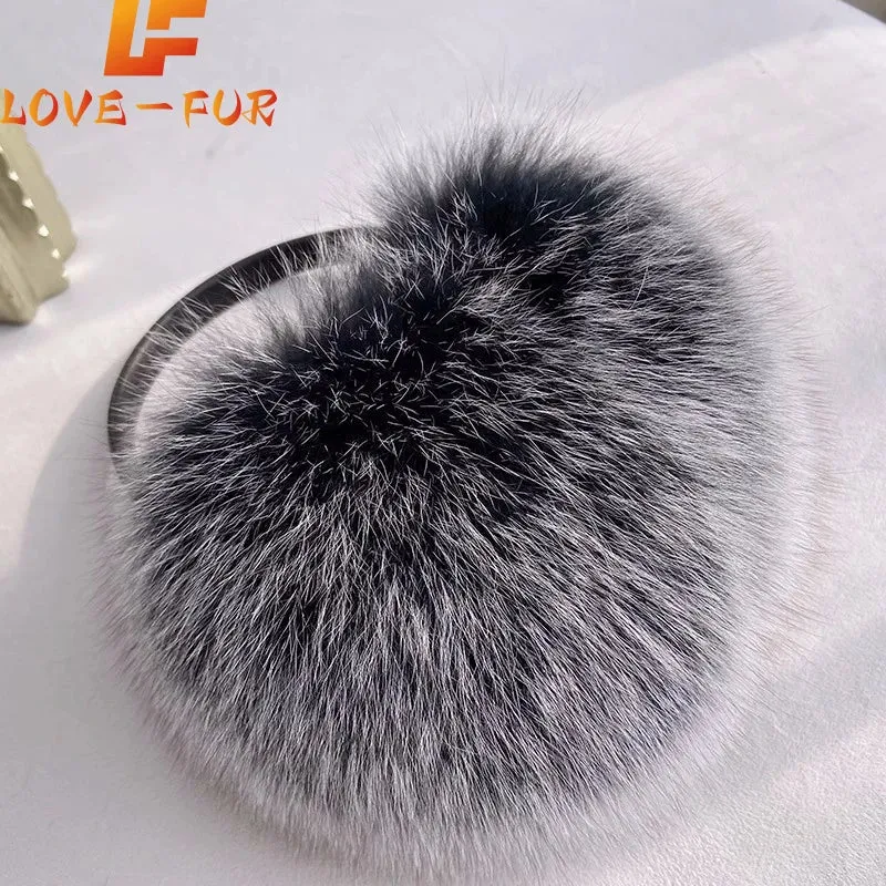 Ladies Fox Fur Earmuffs - 100% Real Fox Fur, Fashionable Solid Design, Elastic Fit for All Women