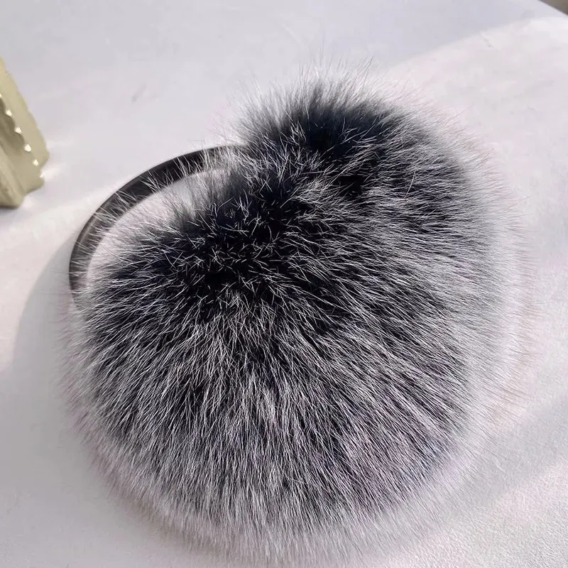 Ladies Fox Fur Earmuffs - 100% Real Fox Fur, Fashionable Solid Design, Elastic Fit for All Women