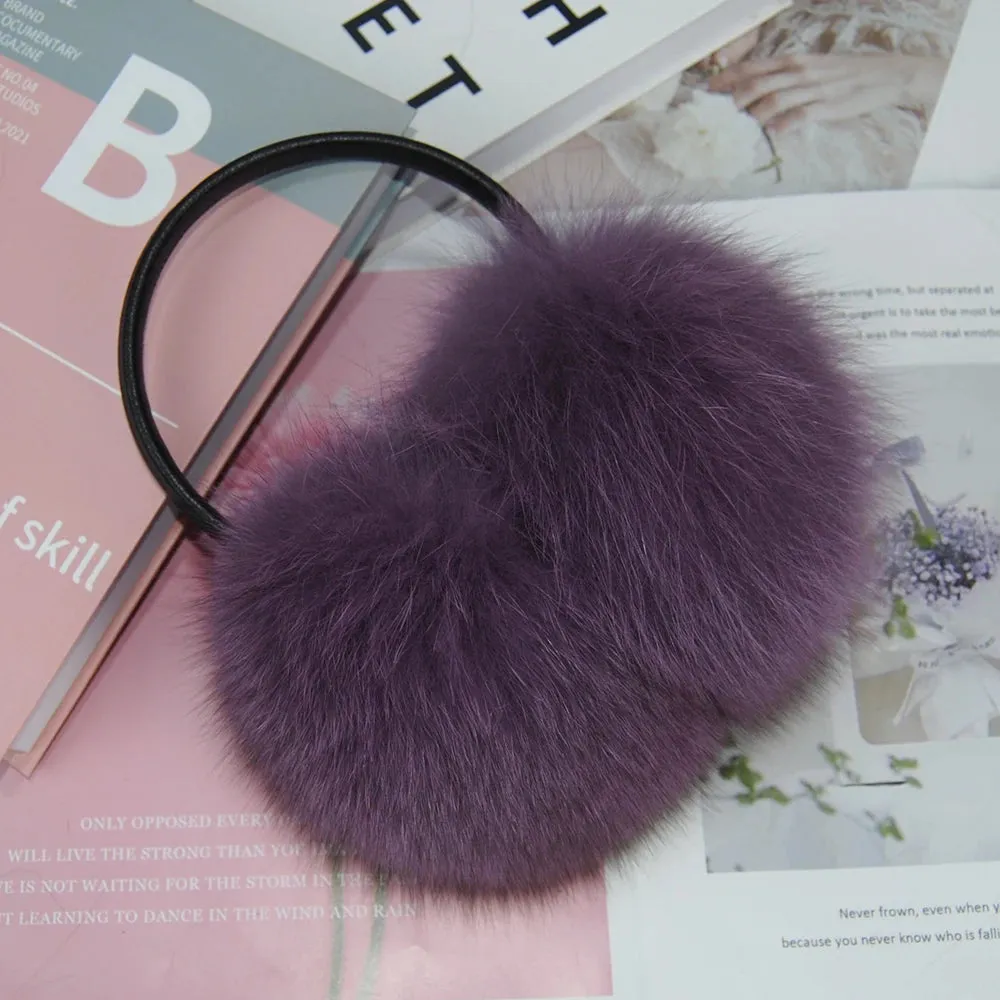 Ladies Fox Fur Earmuffs - 100% Real Fox Fur, Fashionable Solid Design, Elastic Fit for All Women