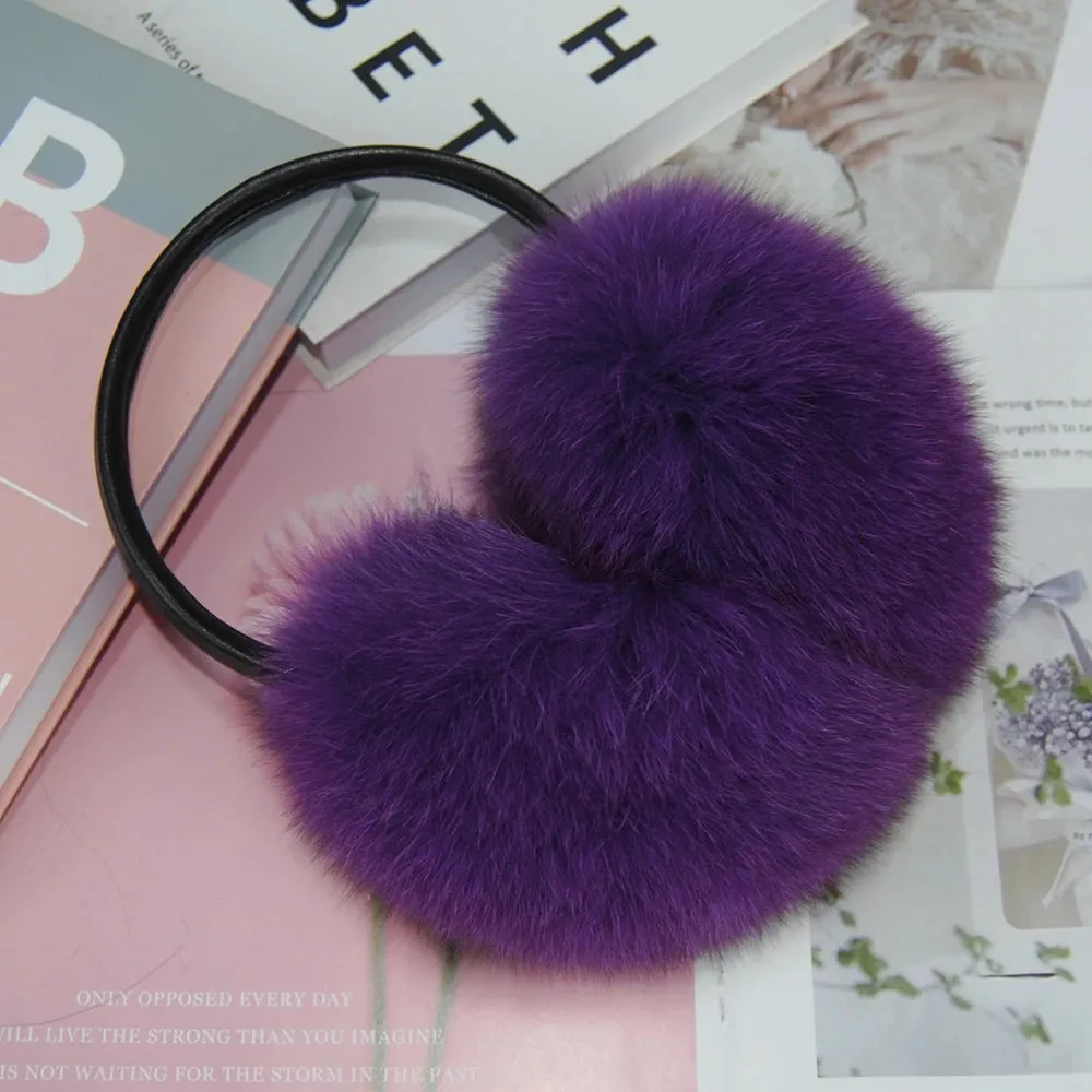 Ladies Fox Fur Earmuffs - 100% Real Fox Fur, Fashionable Solid Design, Elastic Fit for All Women