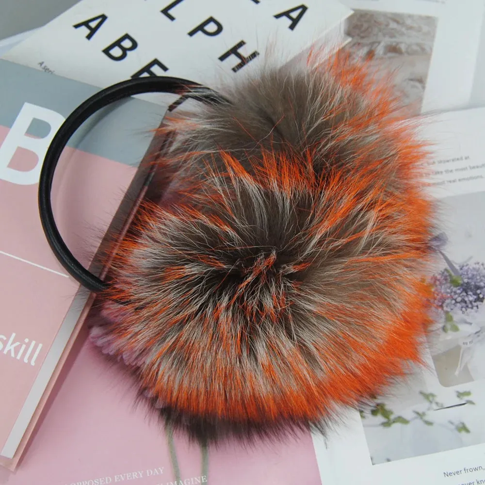 Ladies Fox Fur Earmuffs - 100% Real Fox Fur, Fashionable Solid Design, Elastic Fit for All Women