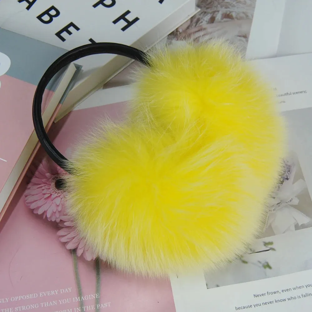 Ladies Fox Fur Earmuffs - 100% Real Fox Fur, Fashionable Solid Design, Elastic Fit for All Women