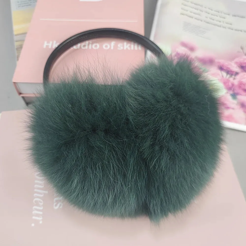 Ladies Fox Fur Earmuffs - 100% Real Fox Fur, Fashionable Solid Design, Elastic Fit for All Women