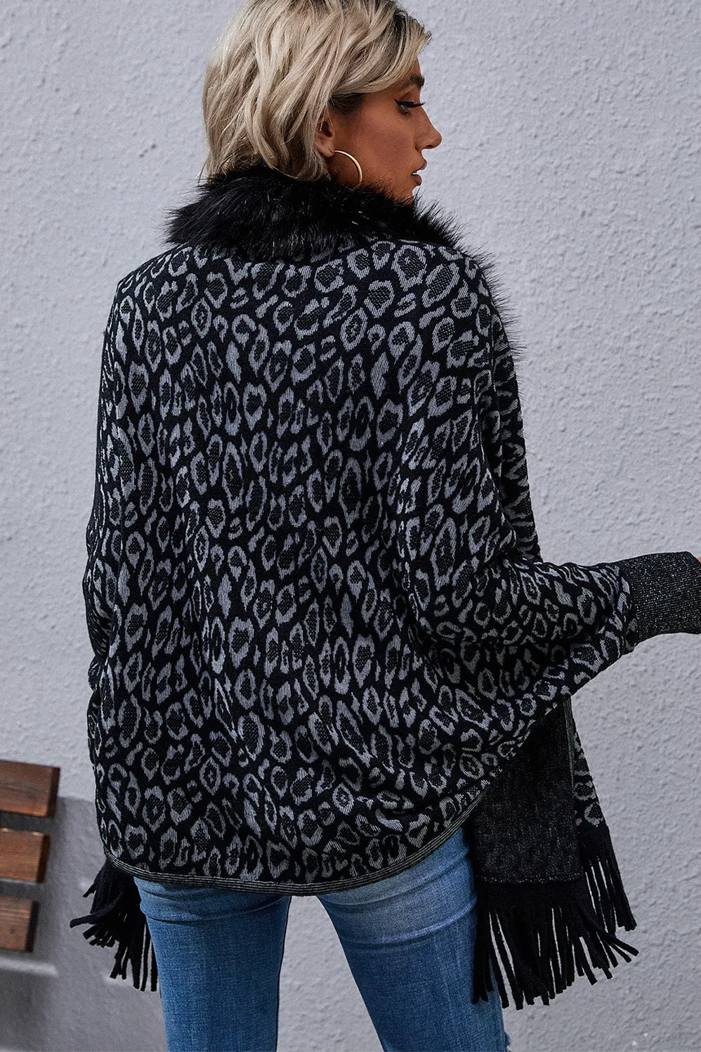 Leopard Fringe Detail Poncho