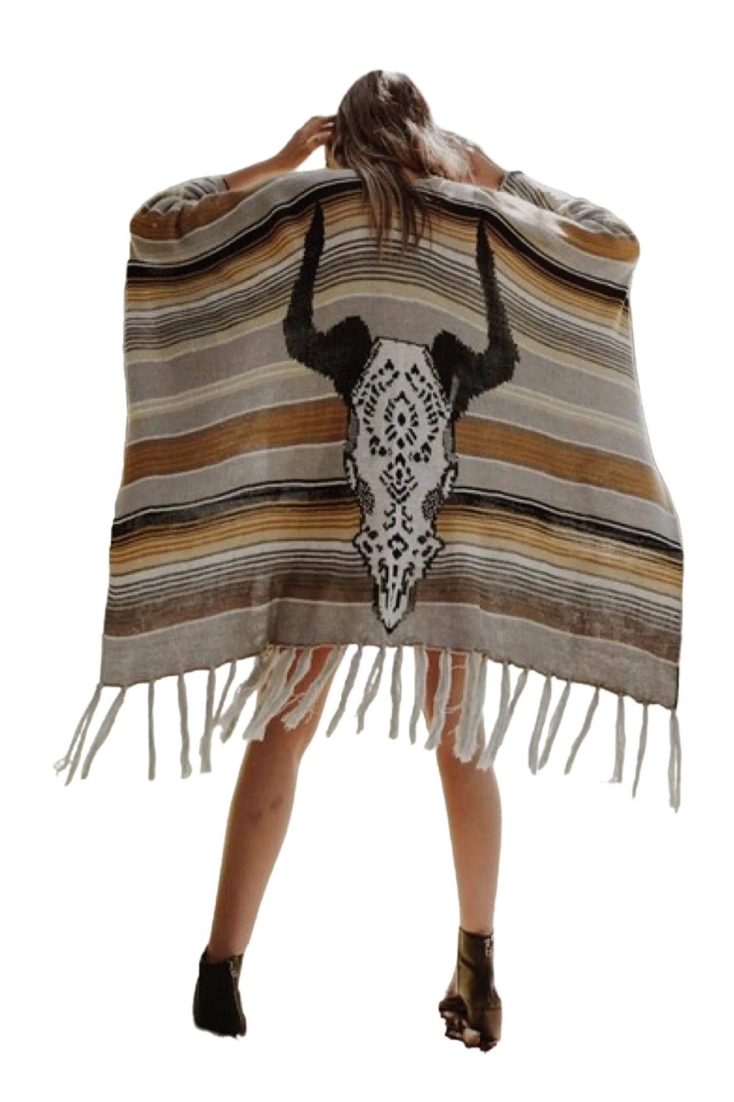 Leto Desert Wanderer Cow Skull Striped Poncho