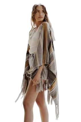 Leto Desert Wanderer Cow Skull Striped Poncho