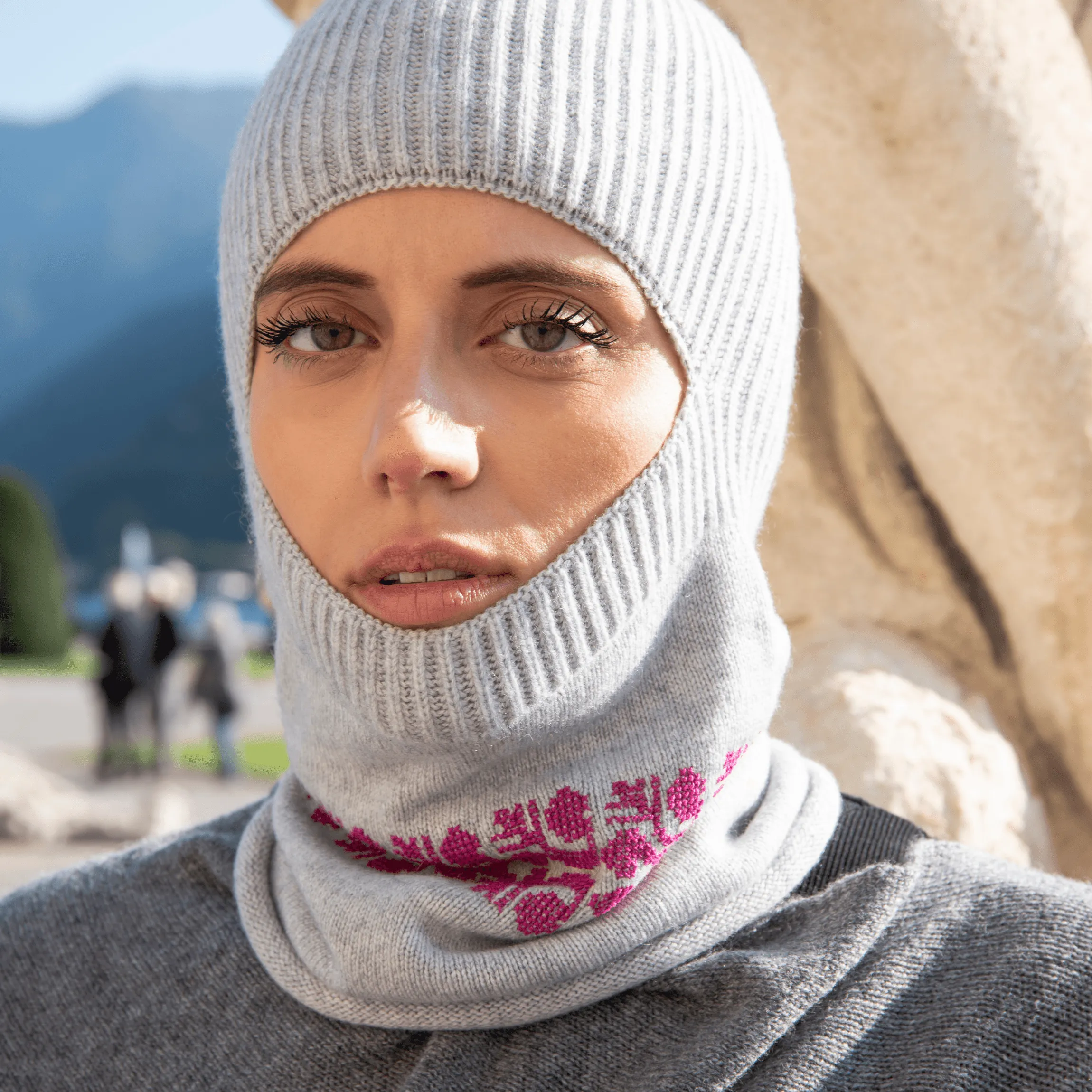 LIGHT GRAY CASHMERE BALACLAVA/BEANIE