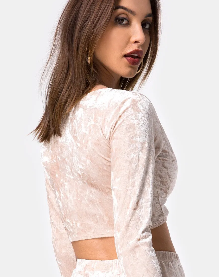 Lorya Crop Top in Cream Crushed Velvet