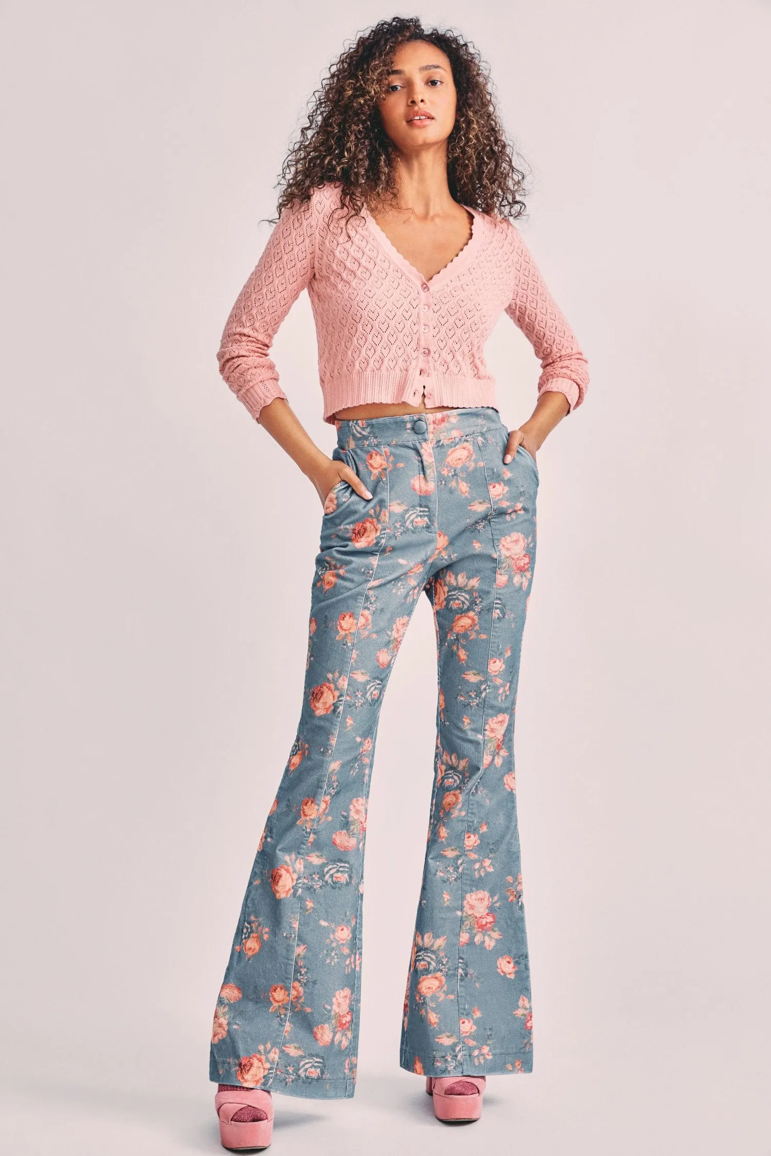 Love Shack Fancy - Meyerson Flared Pant in Faded Denim