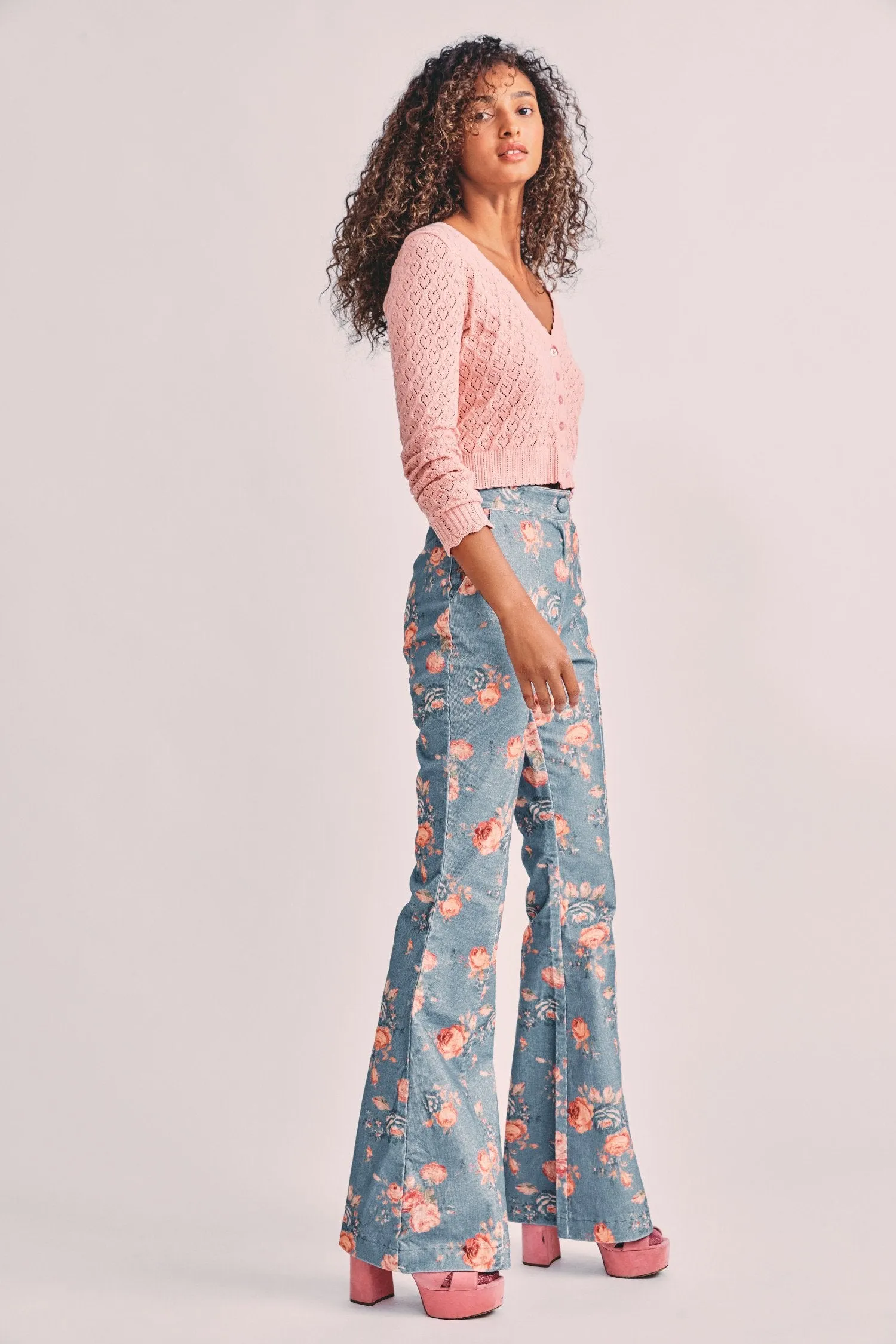 Love Shack Fancy - Meyerson Flared Pant in Faded Denim