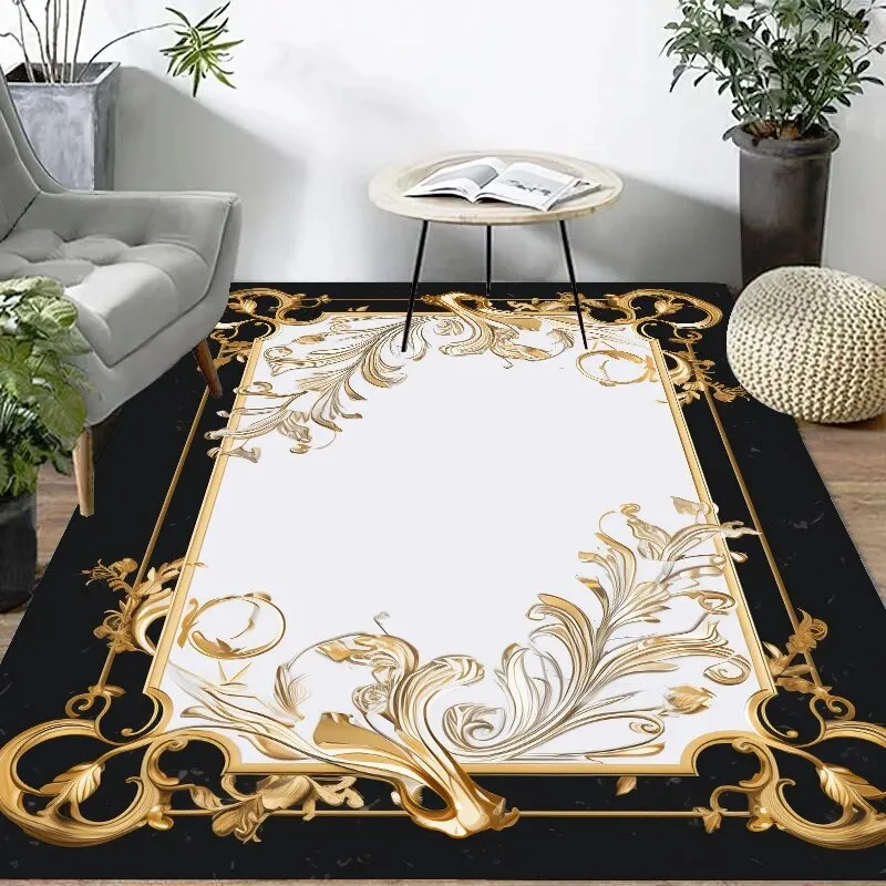 Marble Symphony Luxury Modern Ornament Black Gold and White Carpet Luxury Non-Slip Floor Mat Rug Carpet