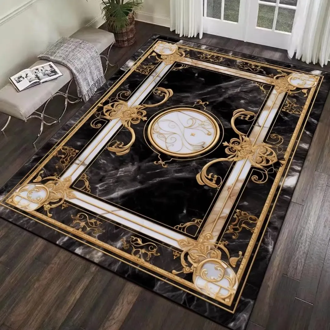 Marble Uverture Luxury Modern Ornament Black Gold and White Carpet Luxury Non-Slip Floor Mat Rug Carpet