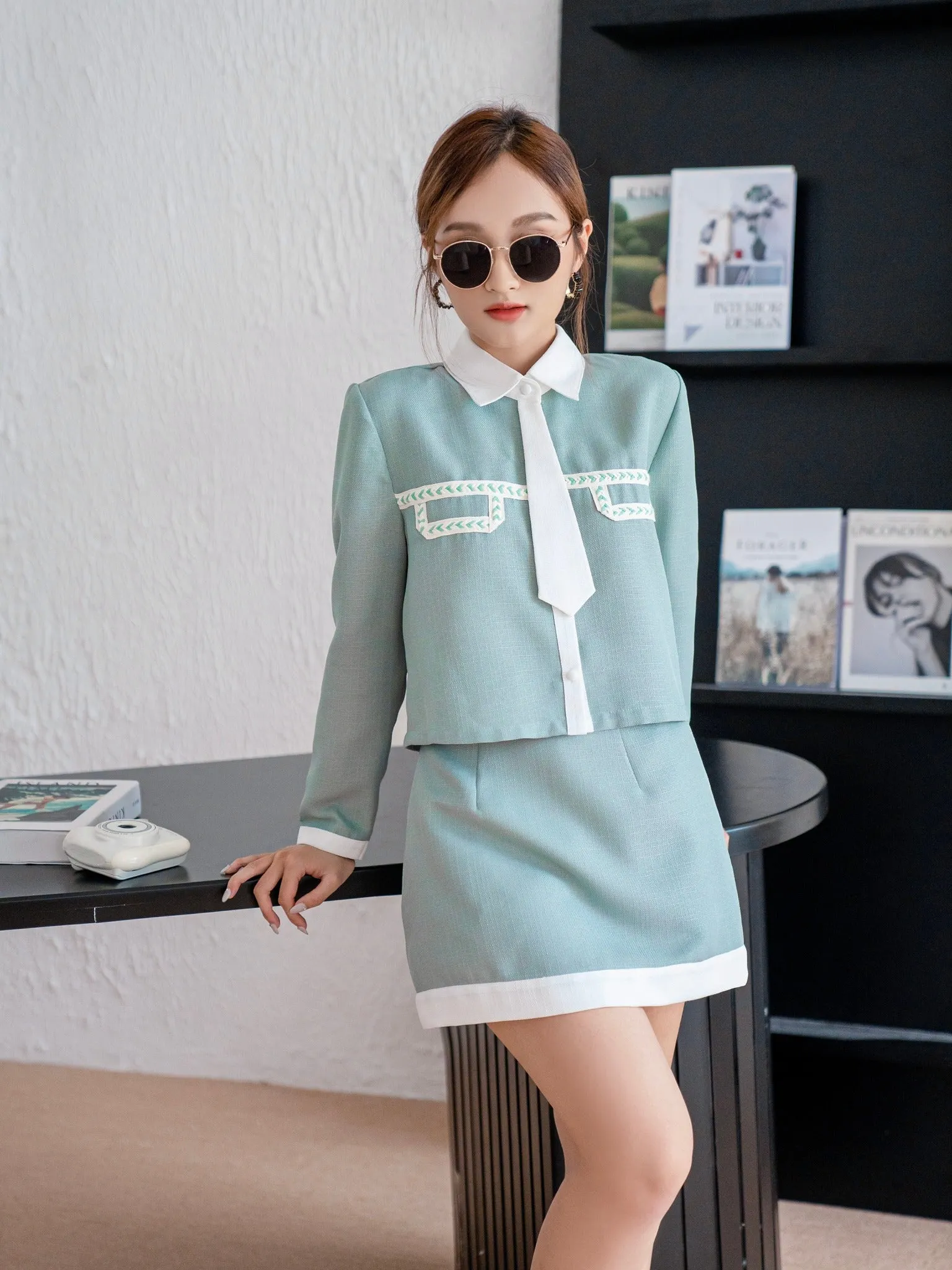 Maris Long Sleep Tie Top and Mini Skirt - Gu Fashion | Vietnam Fashion