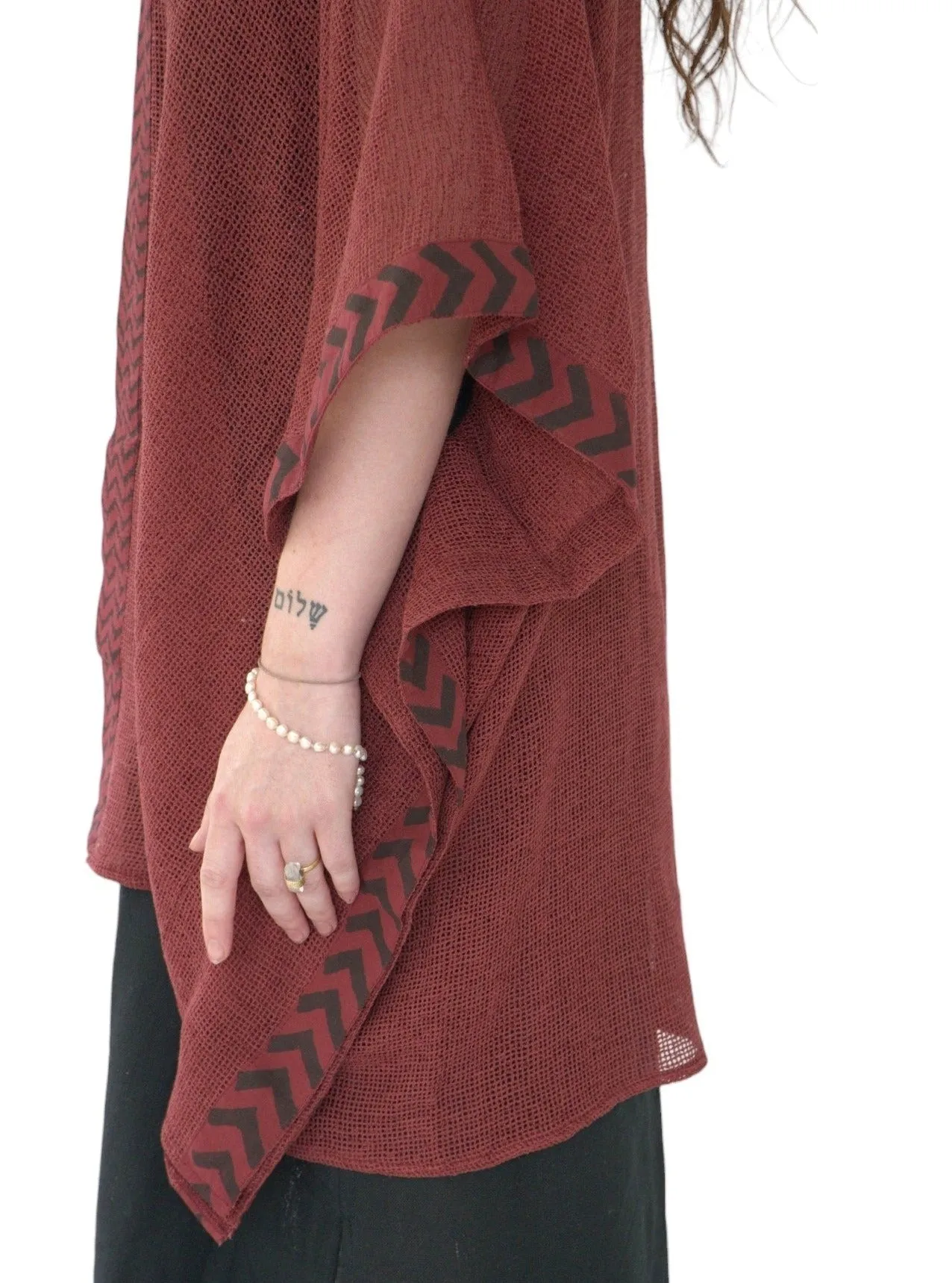 Maroon Mesh Open Poncho