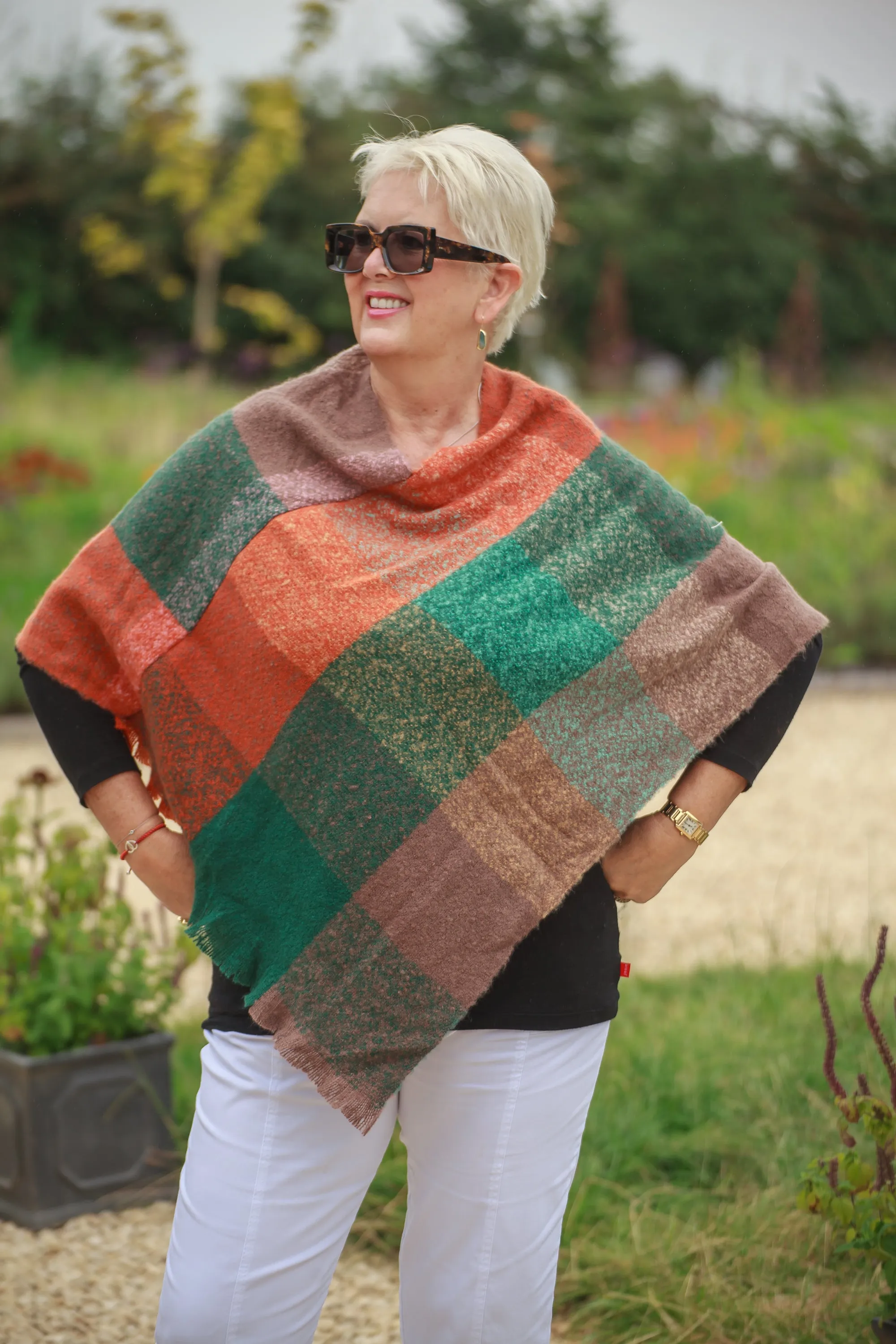 MARSALA - CHECK PATTERN WINTER PONCHO RMD202106-20 3 COLS